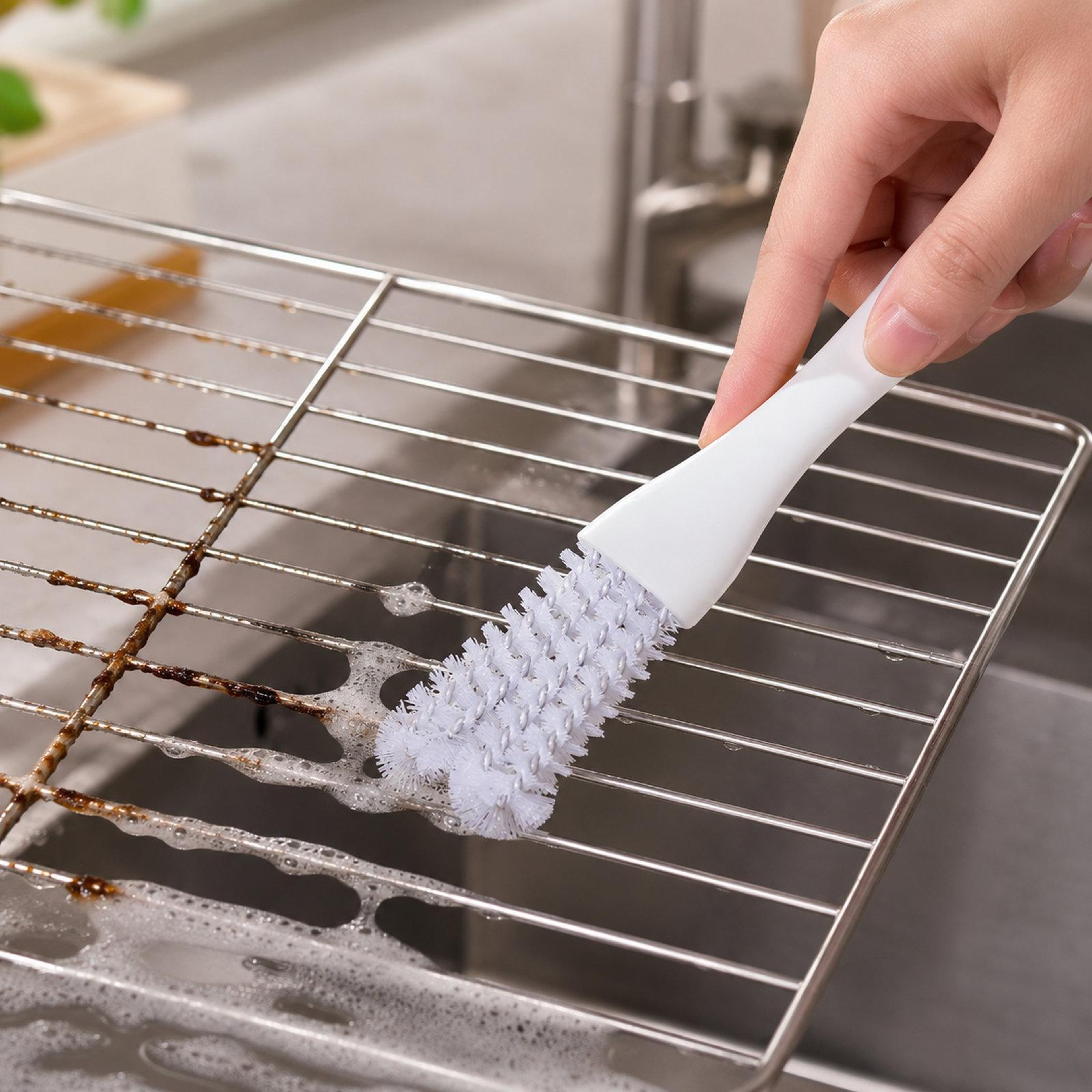 BBQ Grill Brush With Copper Wire Bristles  Triangular Deep Clean Design 6
