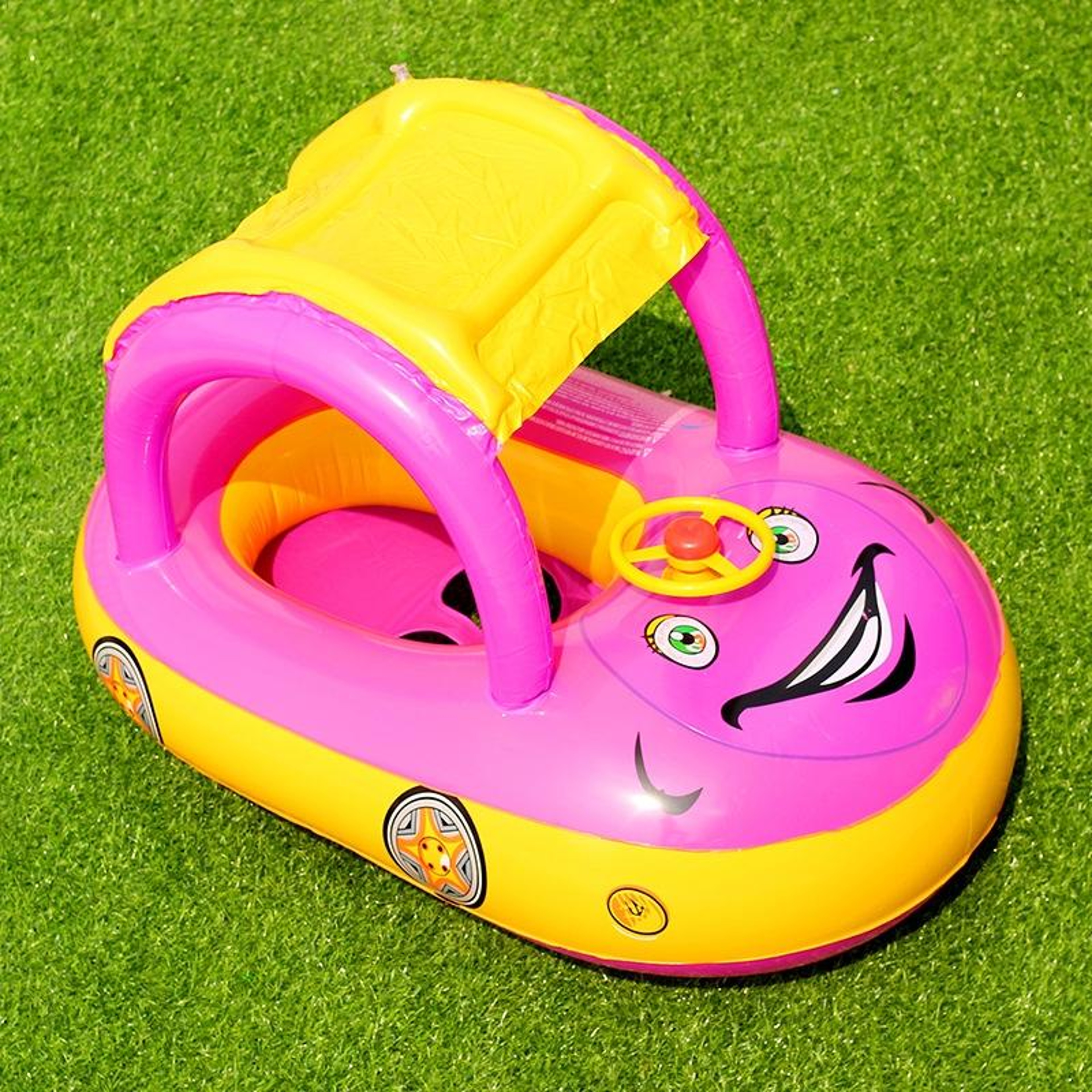 Baby Boat Float With Sun Canopy  Horn UV Protected Infant Swimming Ring 9