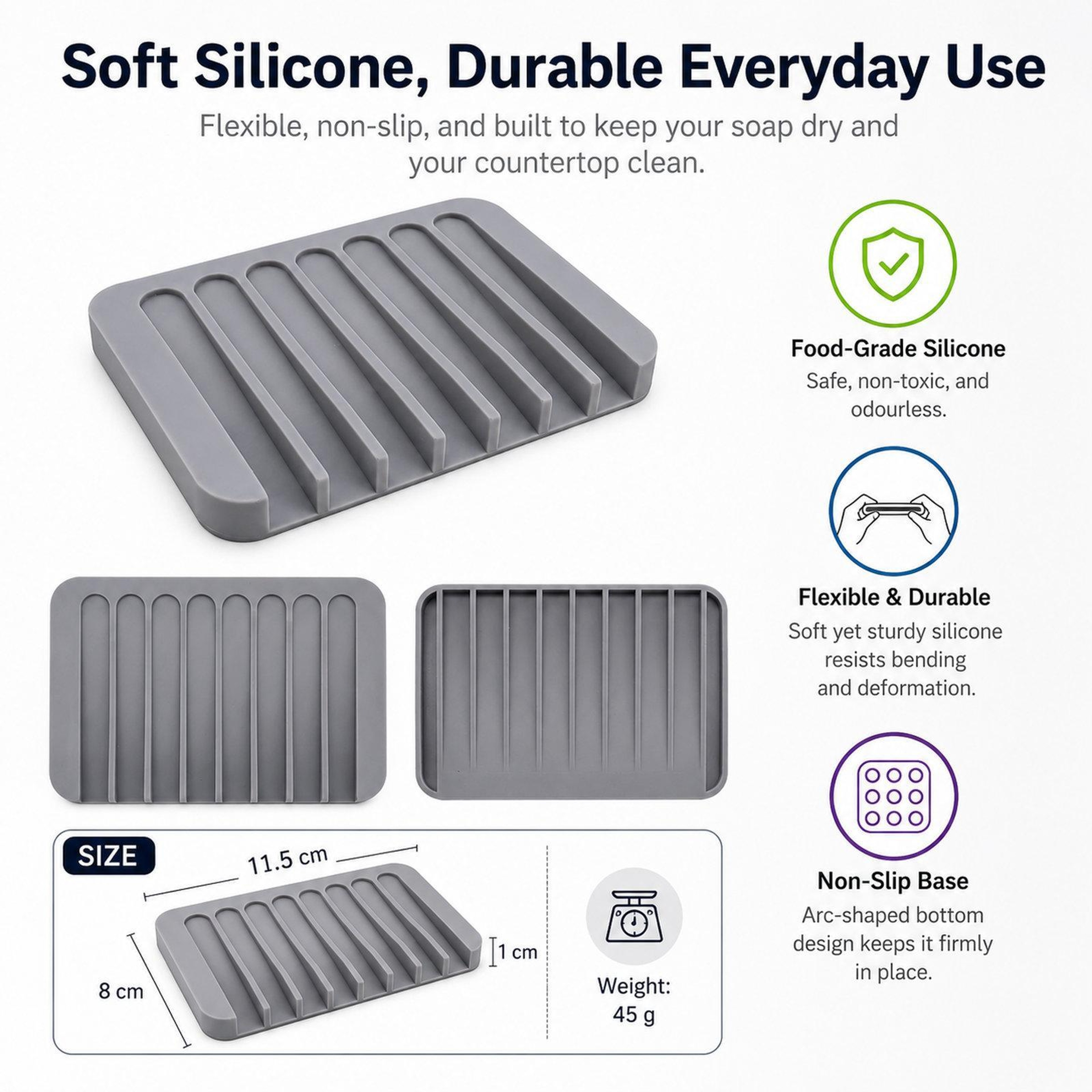 Self Draining Silicone Soap Dish for Bathroom Shower and Kitchen Sink – view 4