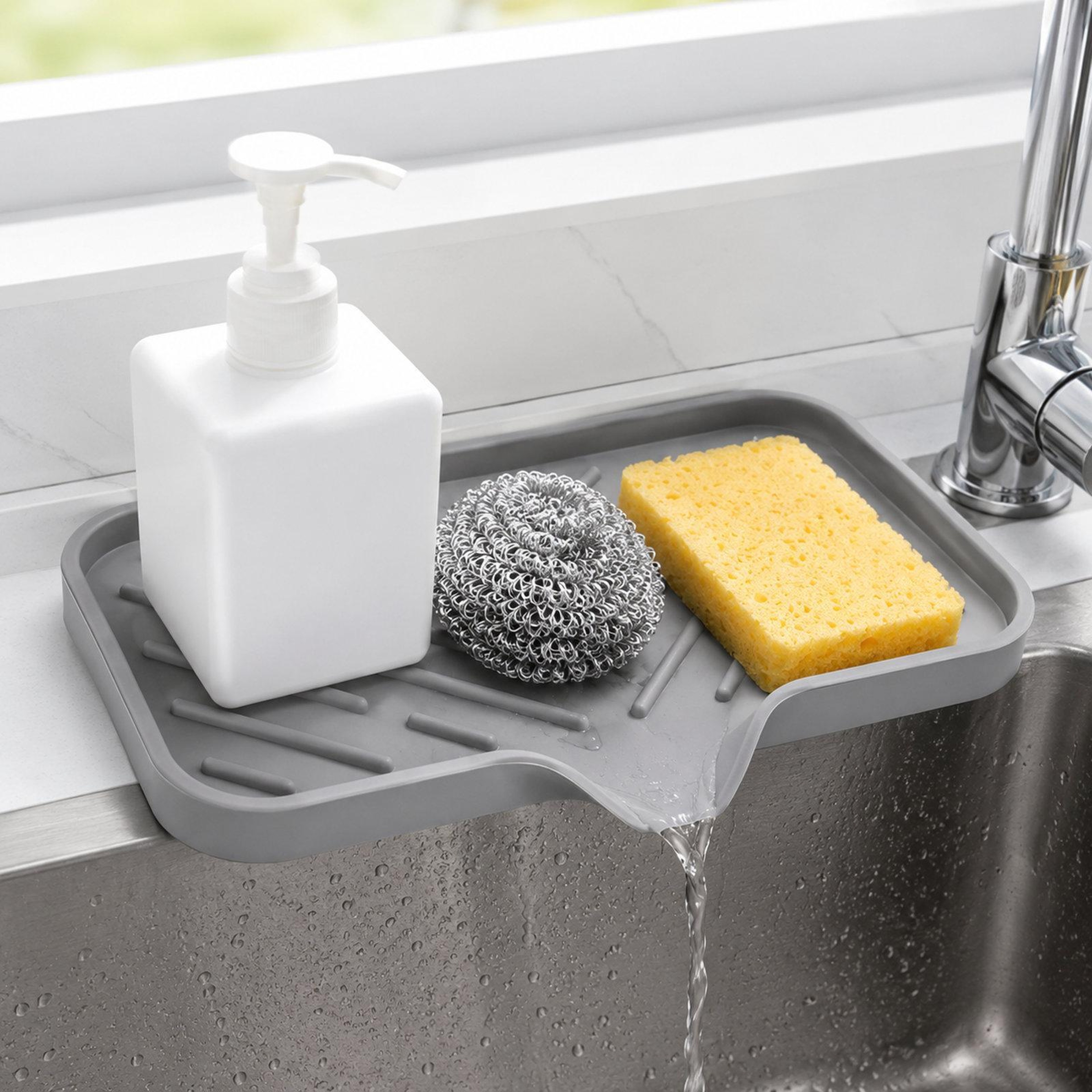 Large Silicone Sponge Holder with Drain Spout for Kitchen & Bathroom Sinks – view 1