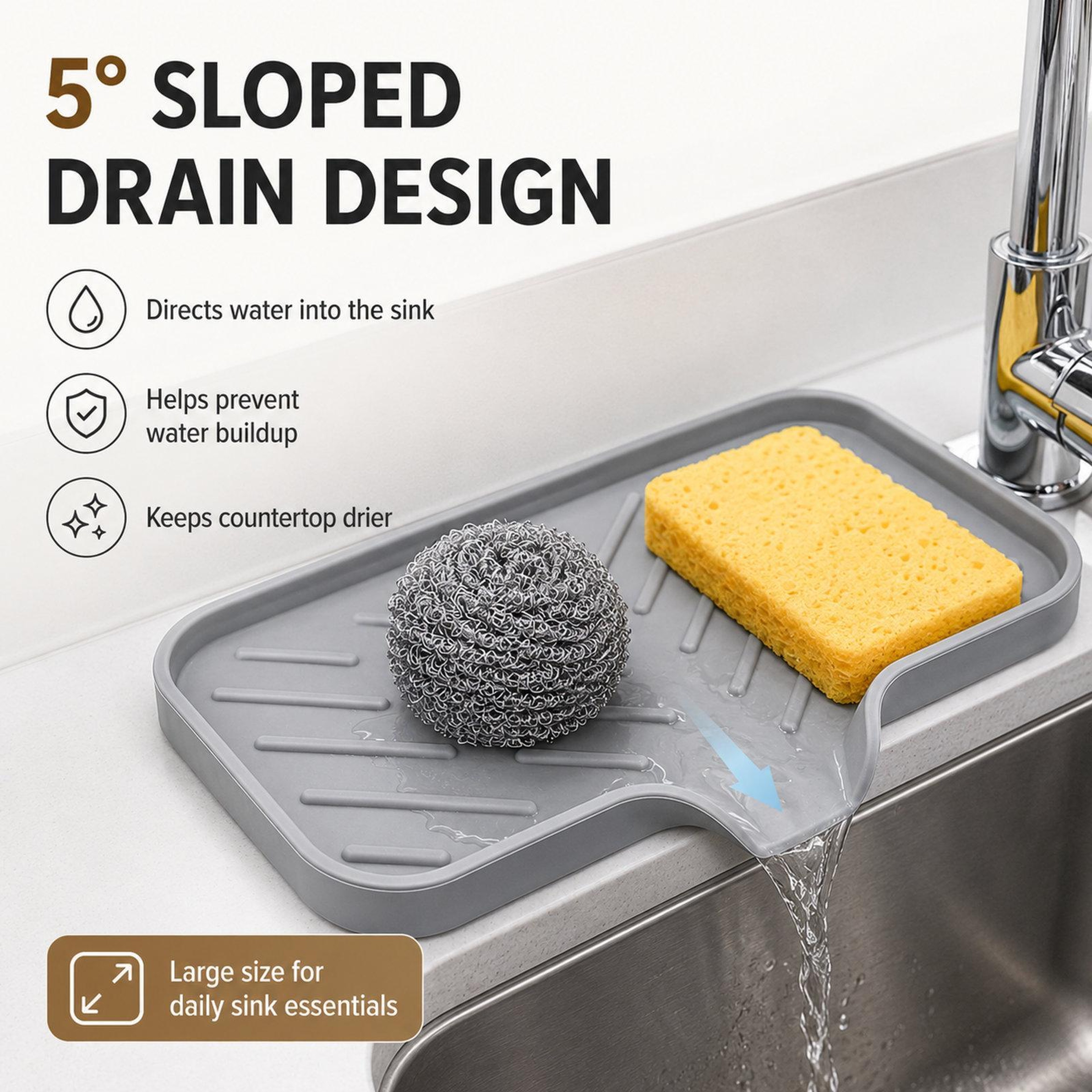 Large Silicone Sponge Holder with Drain Spout for Kitchen & Bathroom Sinks – view 3