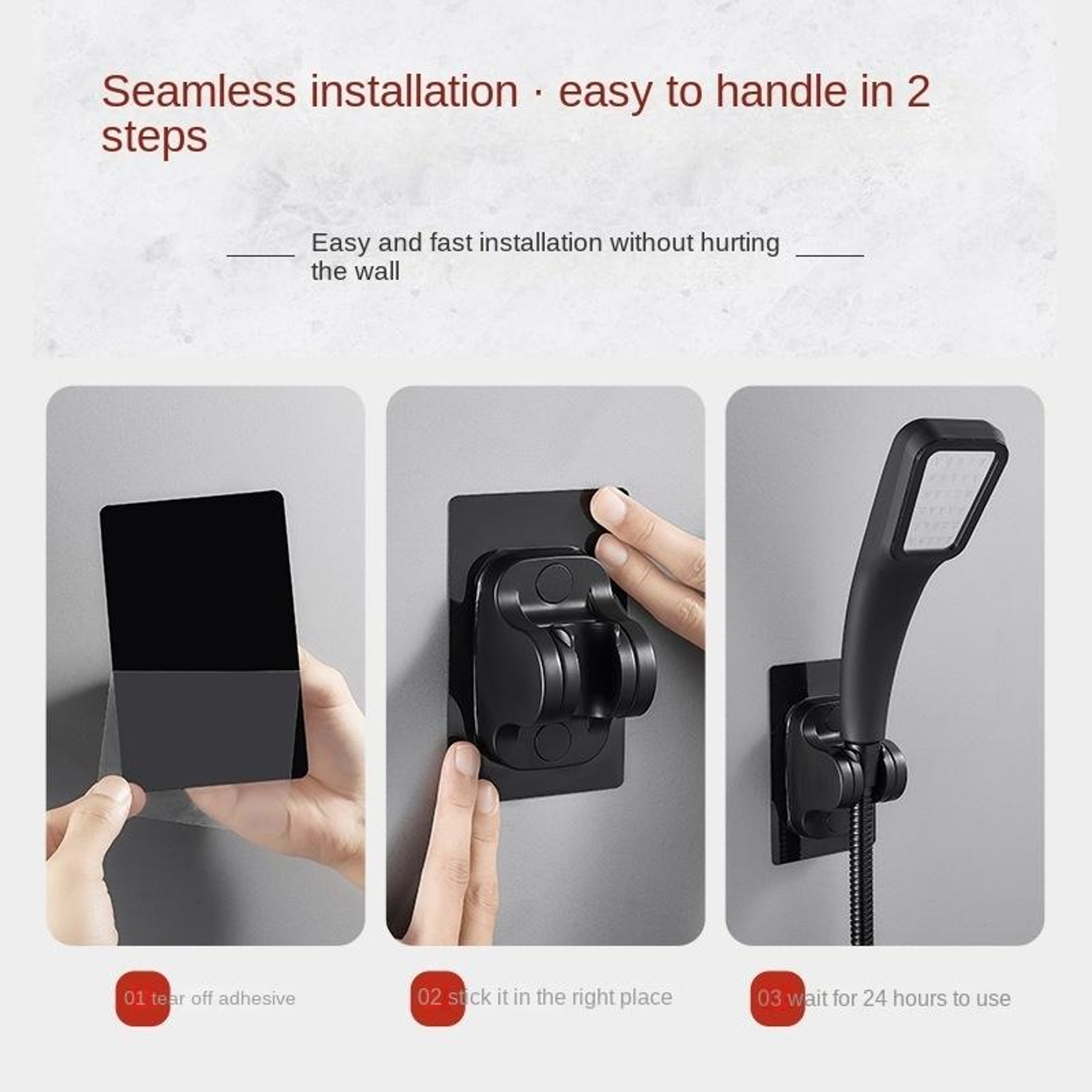 Adjustable Self Adhesive Shower Head Holder Wall Mount No Drill Handheld Shower Bracket 5