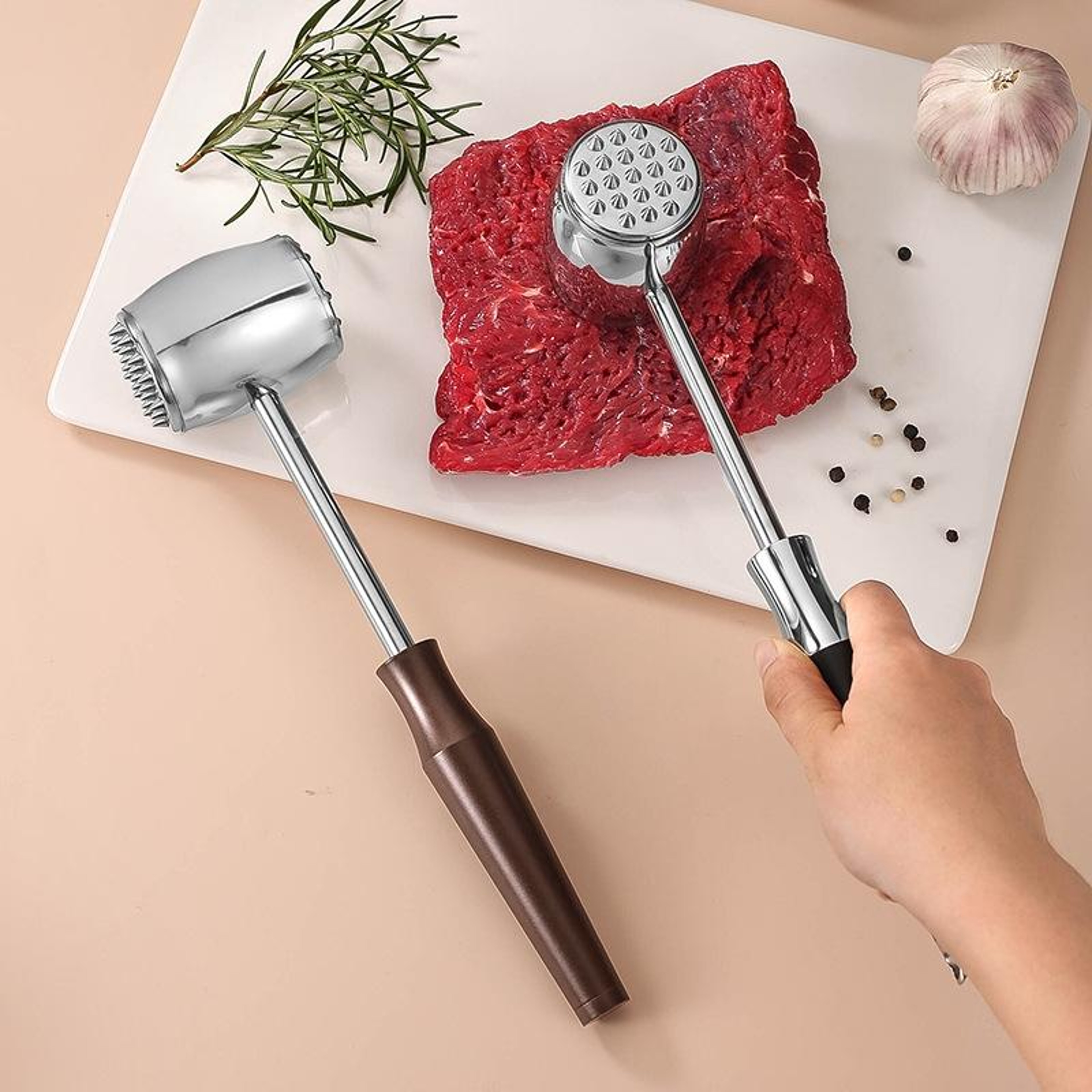 Stainless Steel Meat Tenderizer Hammer Double Sided Beef Mallet Kitchen Tool 2