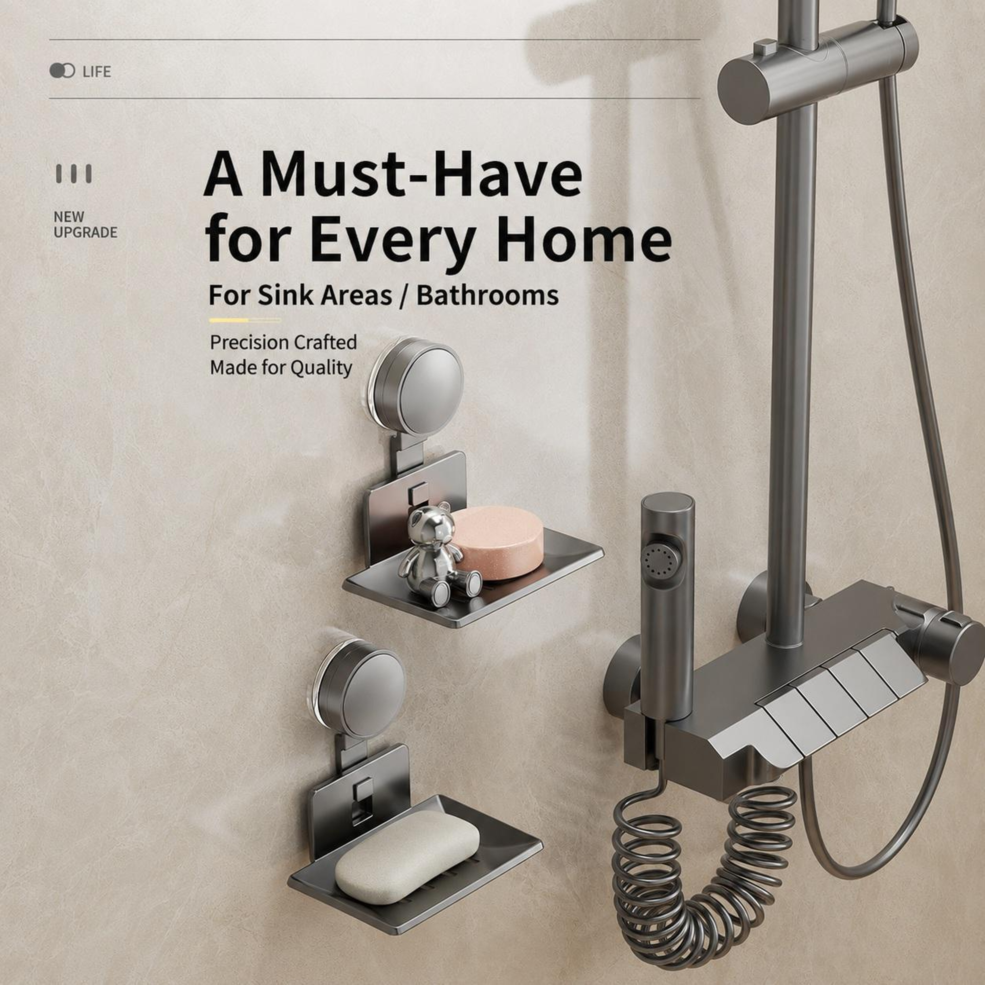 No Drill Suction Cup Soap Holder Drainable Wall Mounted Bathroom Storage Tray 1