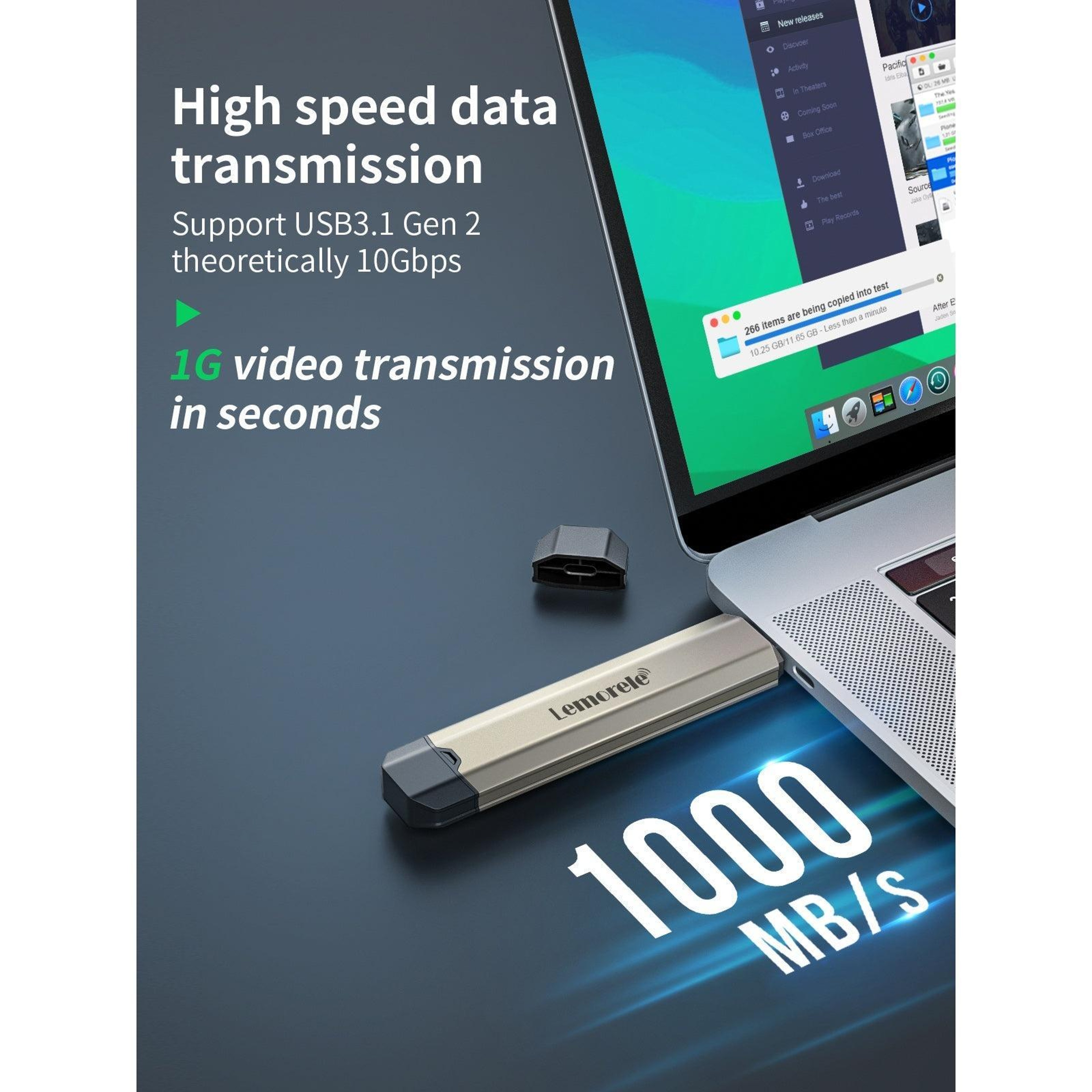 Lemorele 10Gbps M2 NVMe SSD Enclosure ToolFree USBC PCIe External SSD Case 2