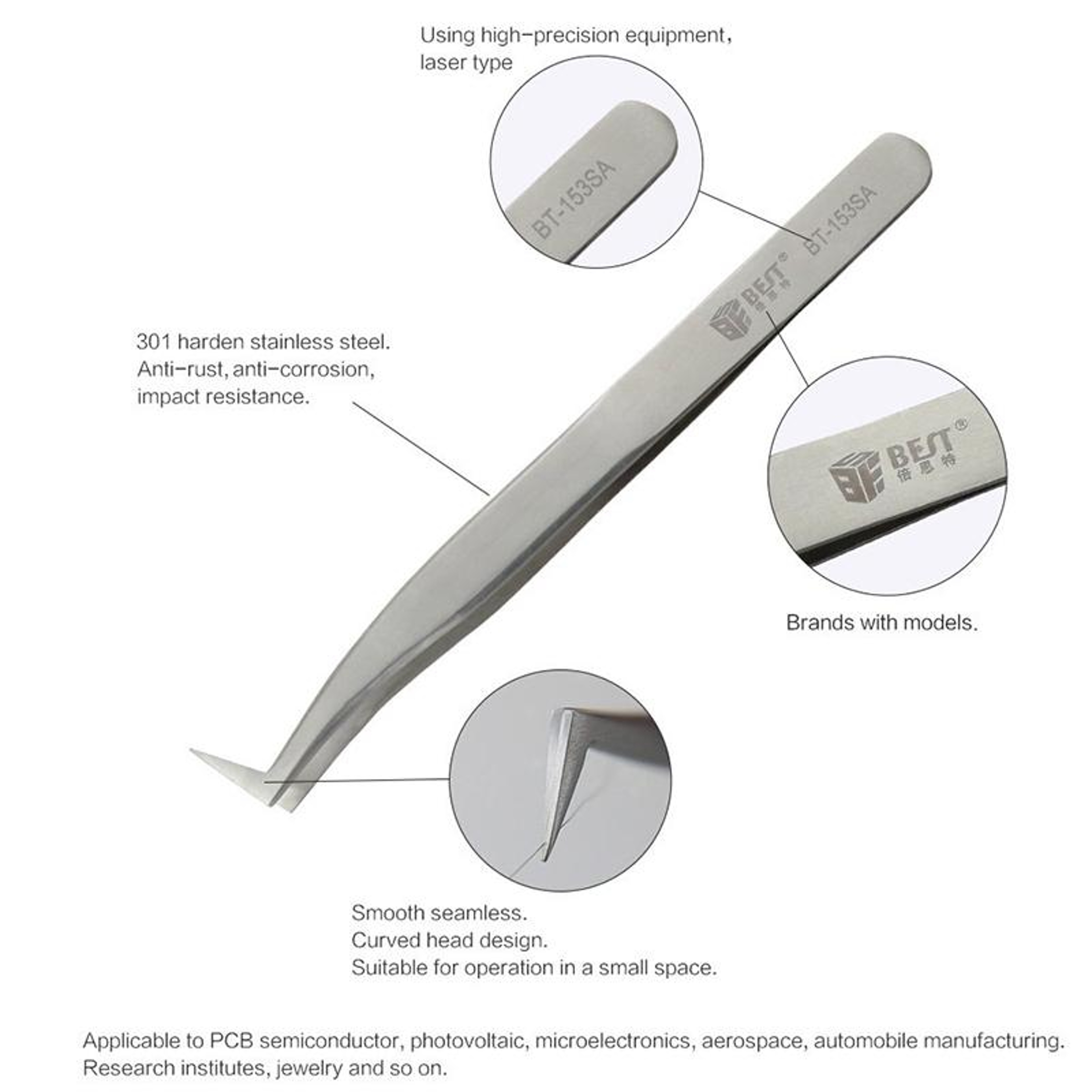 BEST Pro Curved Eyelash Extension Tweezers Stainless Steel Precision Lash Tool 3