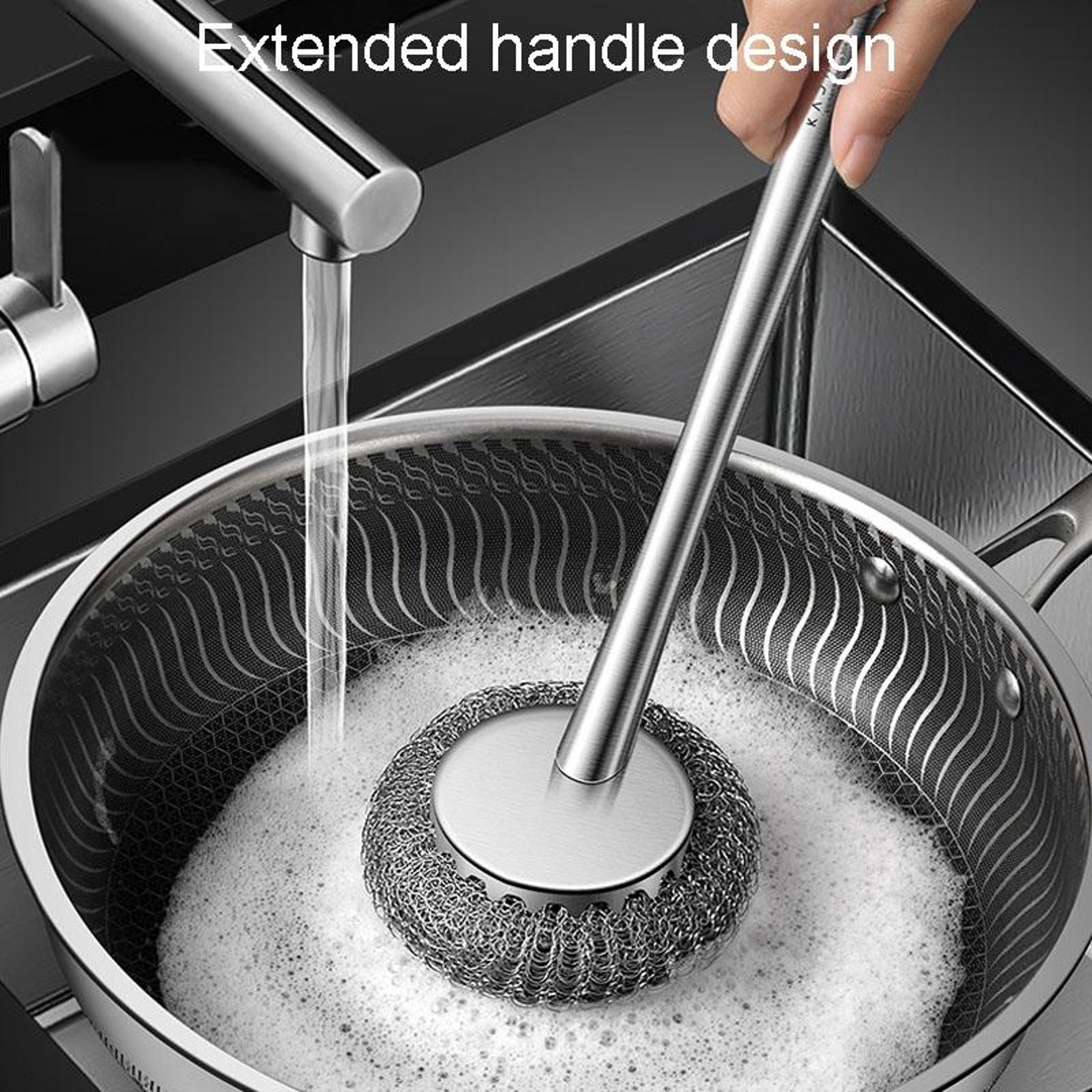 Stainless Steel Pot Brush Kitchen Cleaning  Dishwashing Scrubber With Handle 3