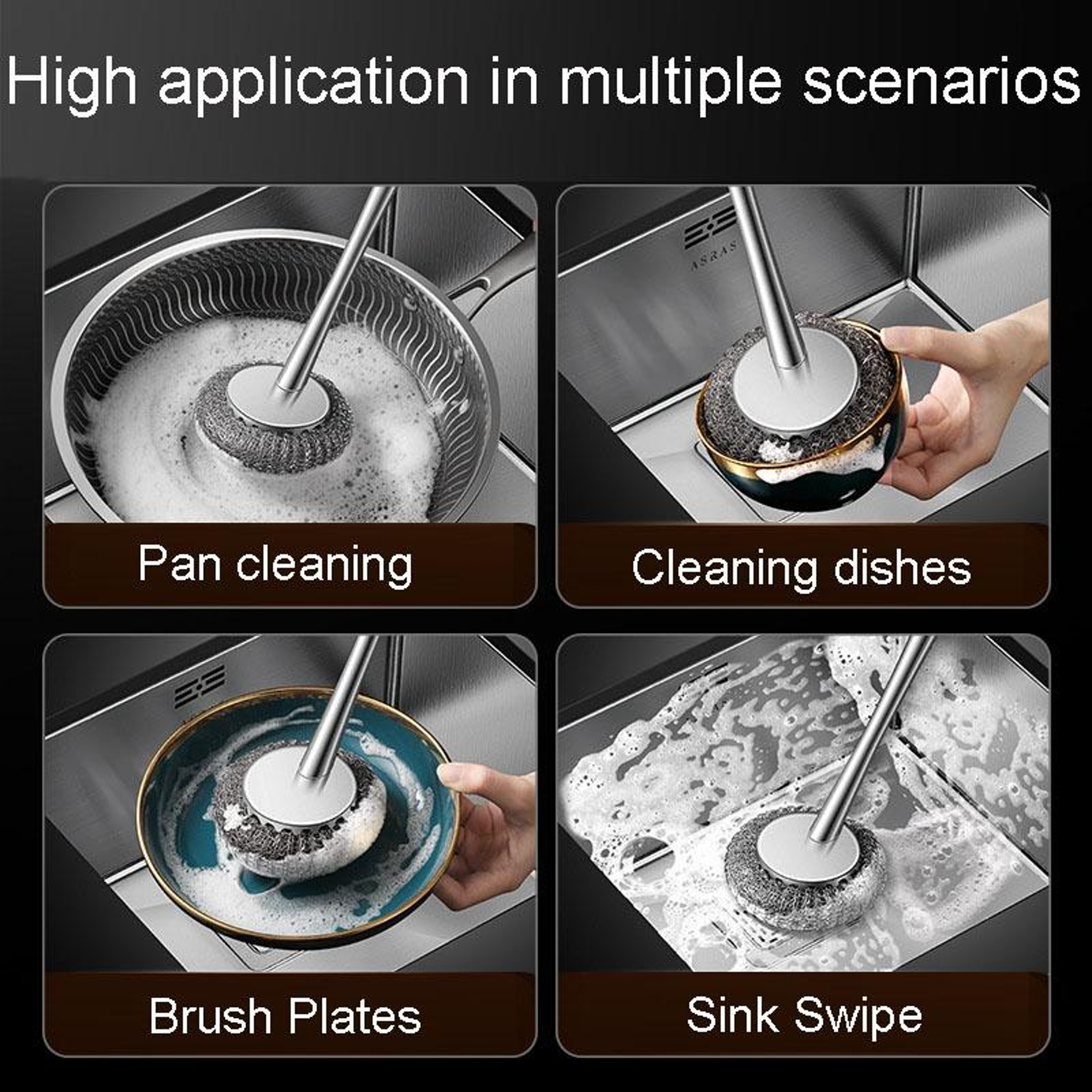 Stainless Steel Pot Brush Kitchen Cleaning  Dishwashing Scrubber With Handle 7