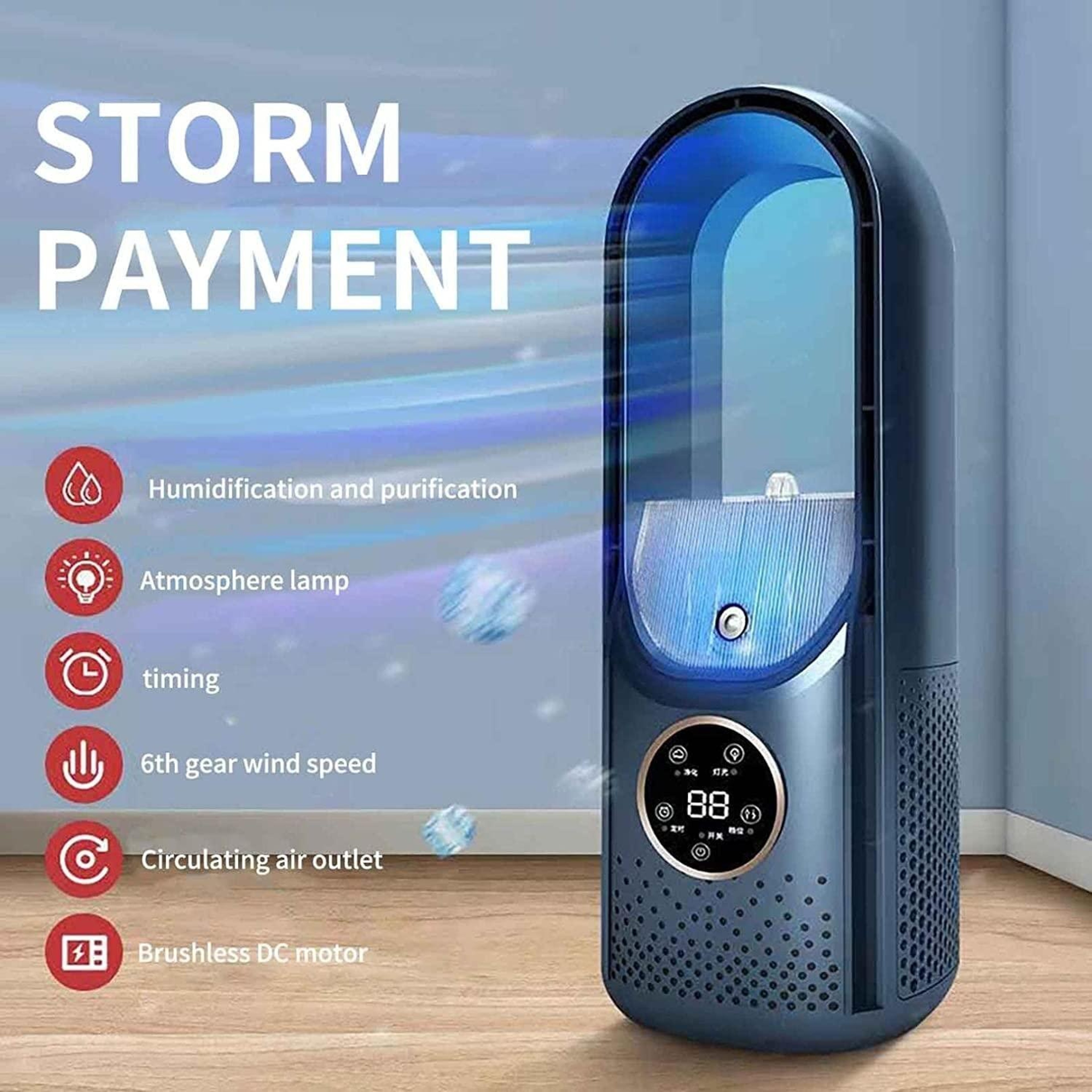 Bladeless Desk Humidifying Fan With LED Light 6 Speed USB Quiet Cooling  Timer 1