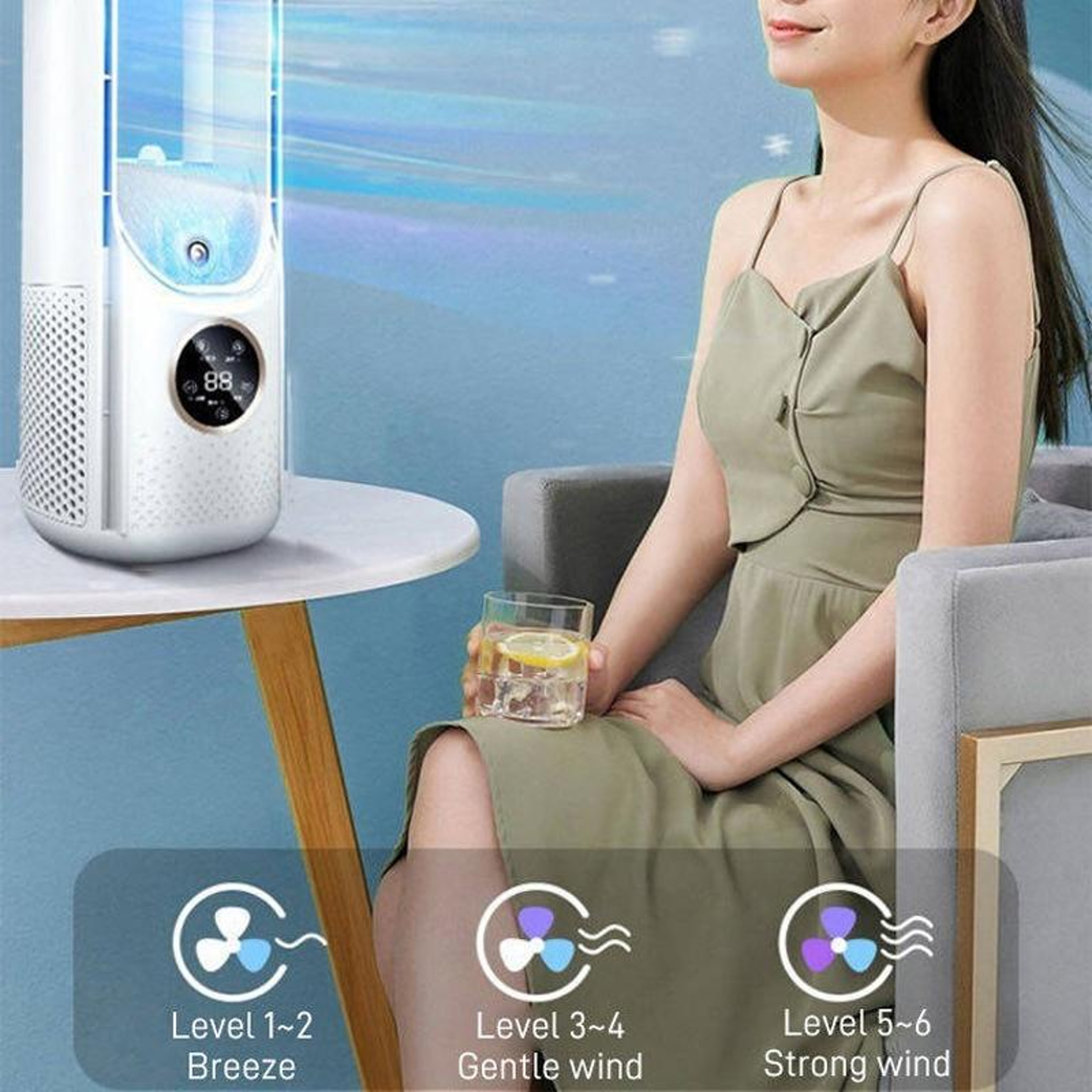 Bladeless Desk Humidifying Fan With LED Light 6 Speed USB Quiet Cooling  Timer 5