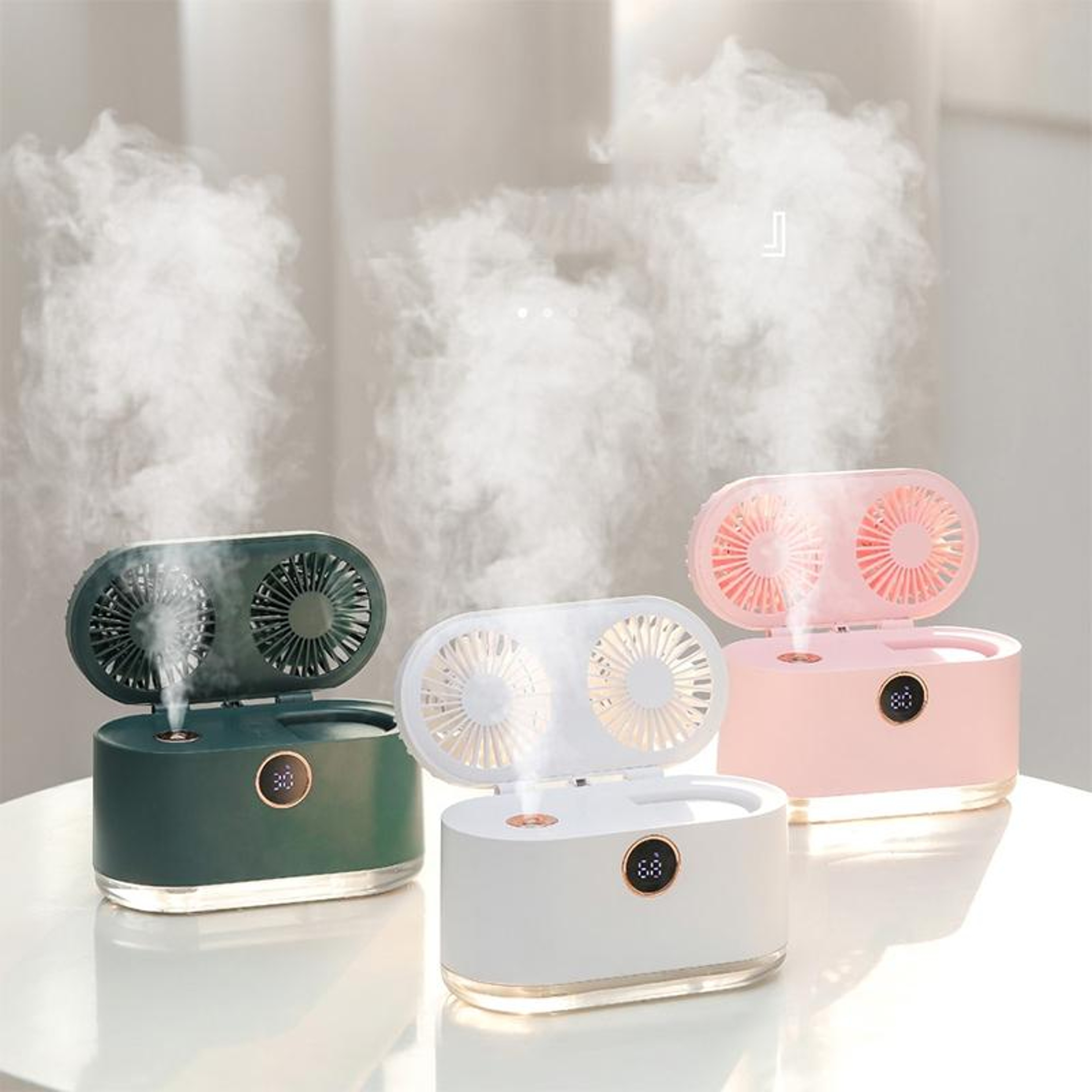 Dual Leaf USB Misting Desktop Air Cooler With Humidifier  Night Light 0