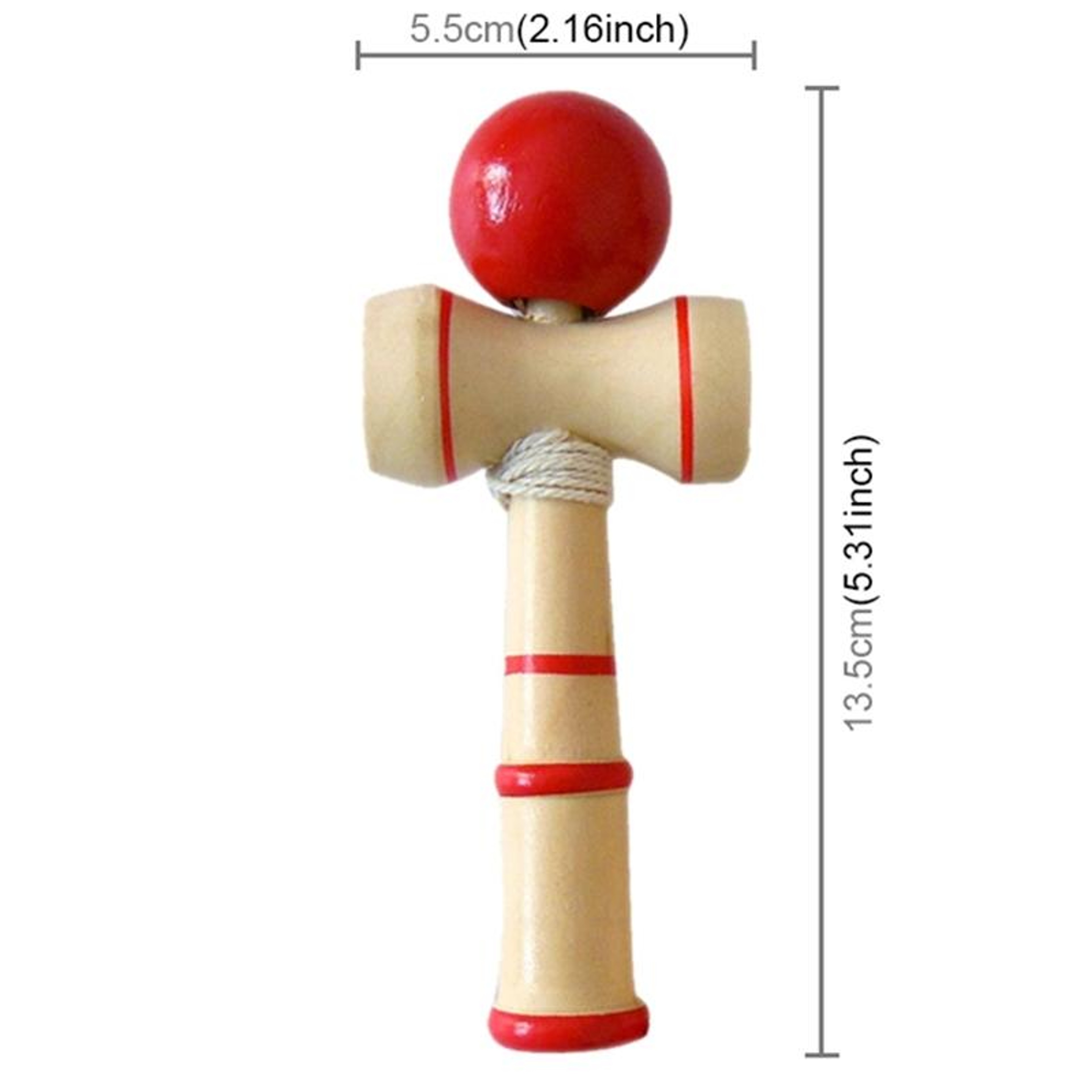 Classic Wooden Kendama Skill Toy with Extra String Red Beginner Juggling Cup Game – view 3