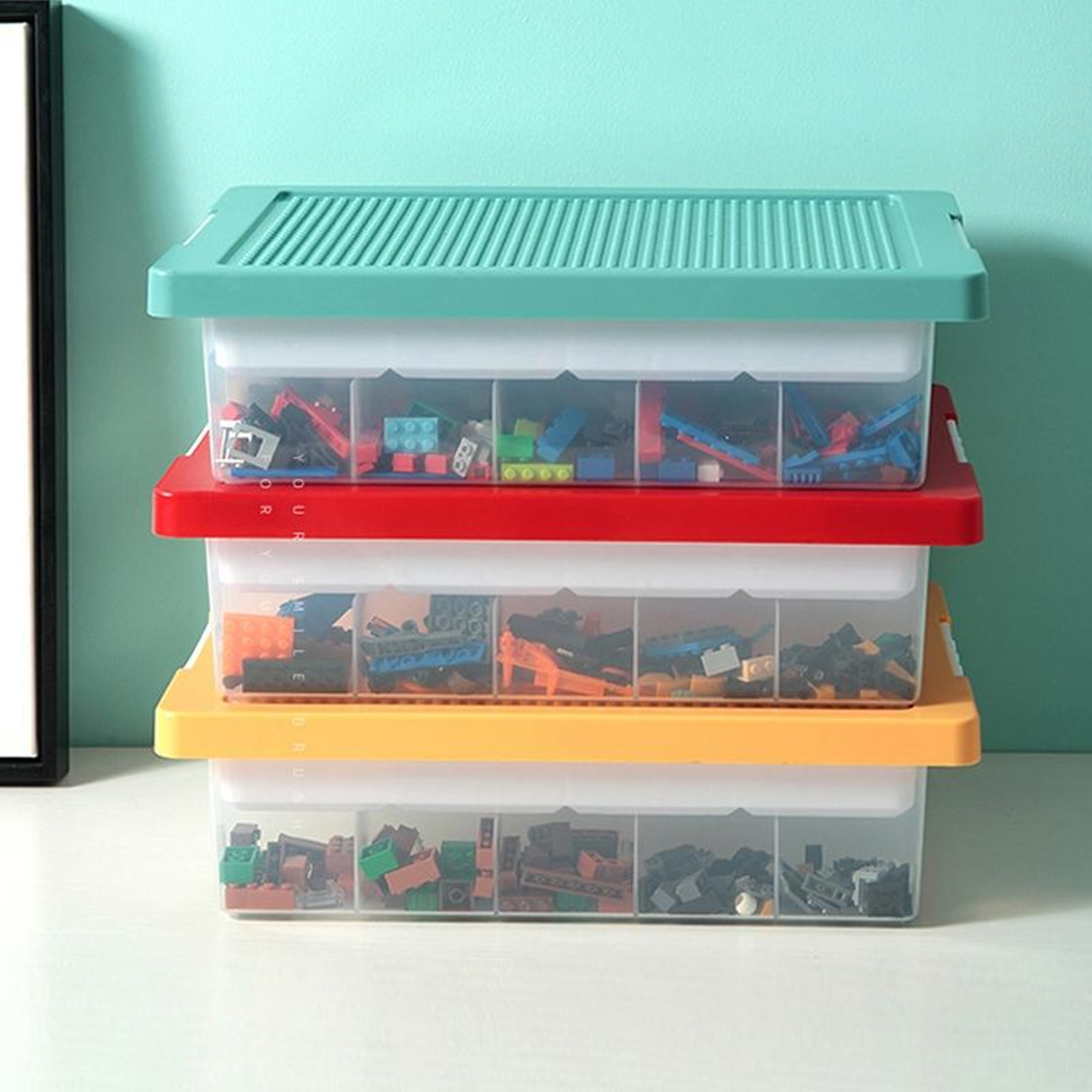 BuildSort Kids Building Block Storage Box With Compartments  Carry Handle 3