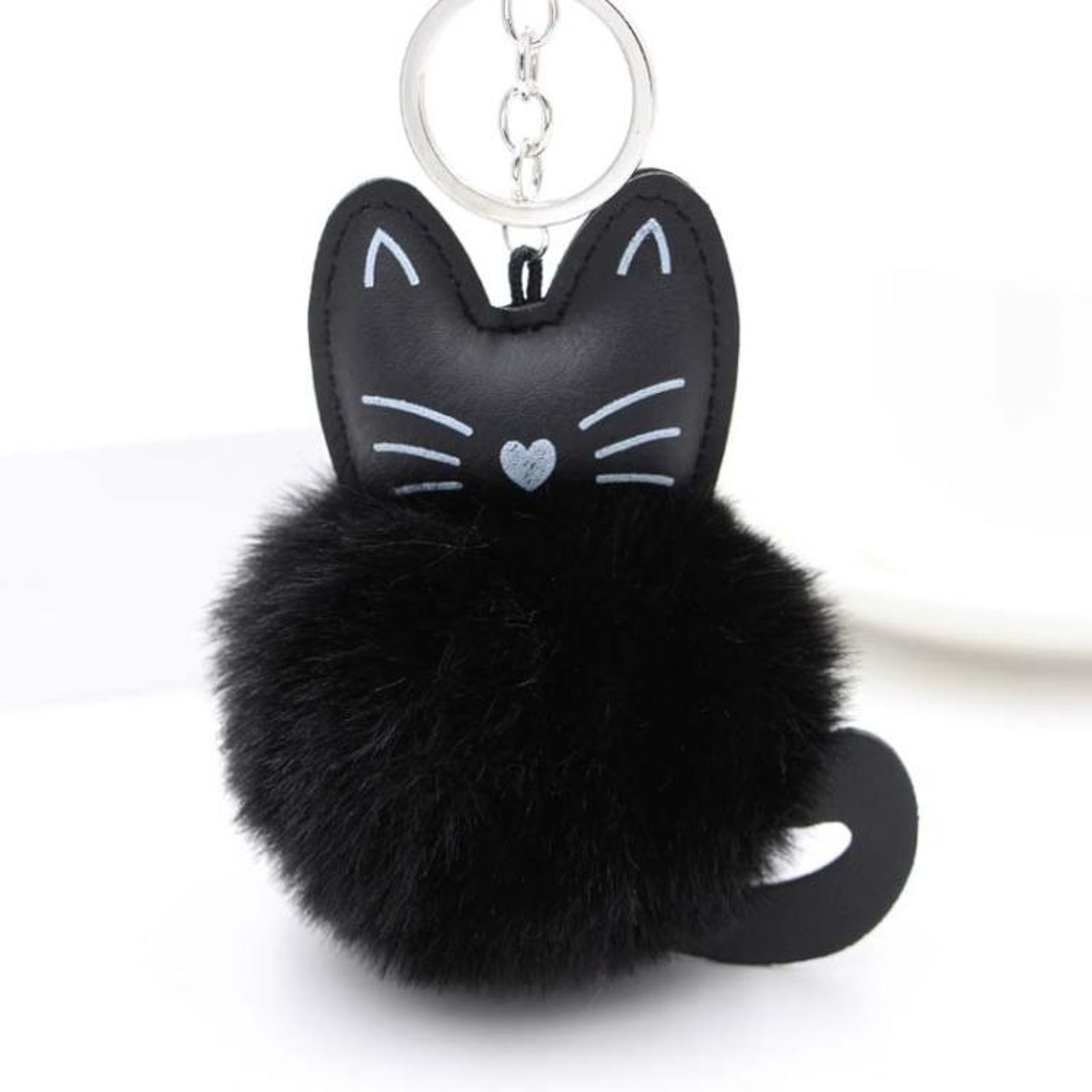 Cute Fluffy Cat Head Pom Pom Keychain Plush Charm For Bags Keys  Gifts 3