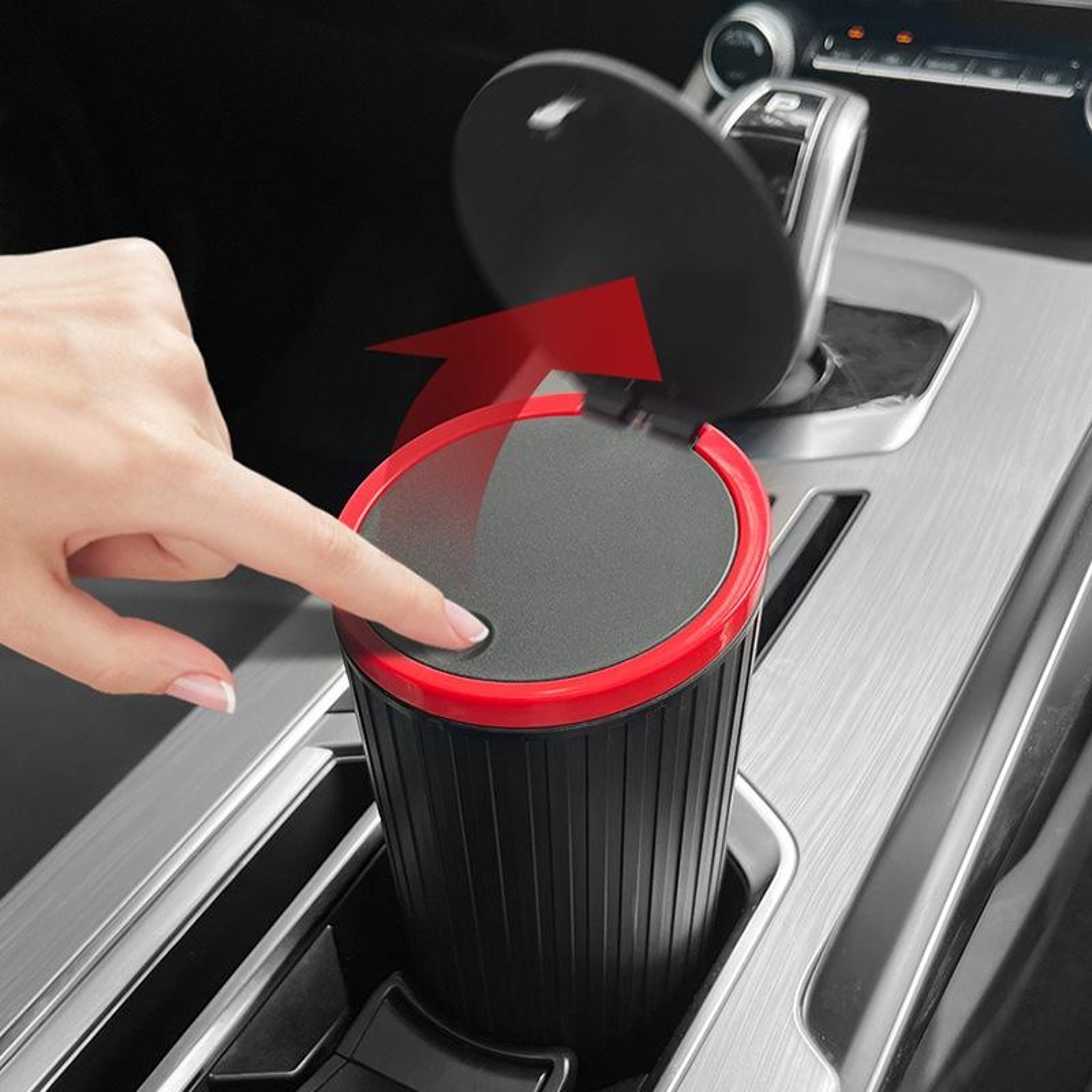 Compact Car Trash Can with Lid Leakproof Cup Holder Waste Bin & Storage Organizer – view 6