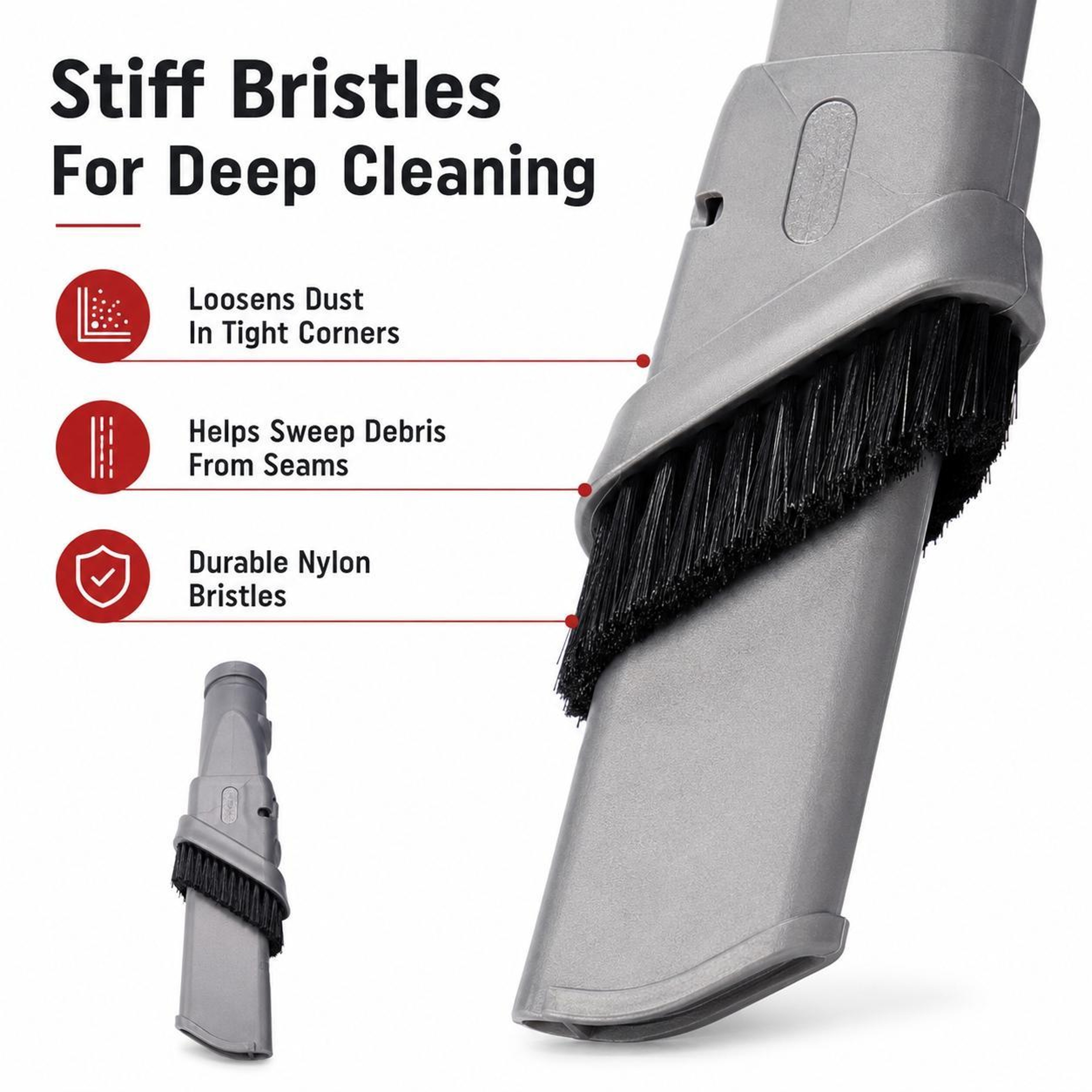 Dyson Compatible Retractable Stiff Bristle Narrow Brush Head for Deep Crevice Cleaning – view 5