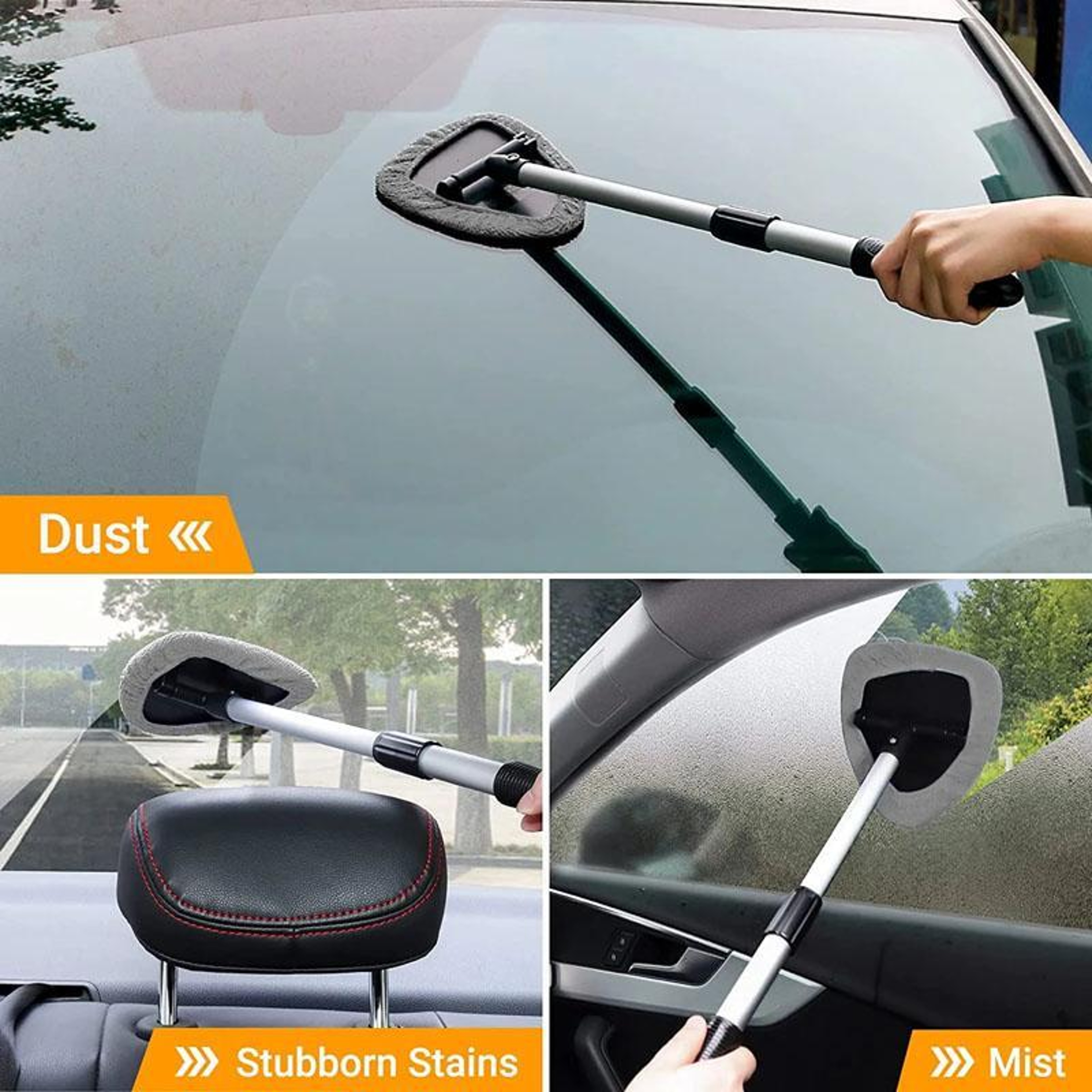 Extendable Car Windshield Cleaning Tool with Microfiber Pad & Rotating Head – view 7