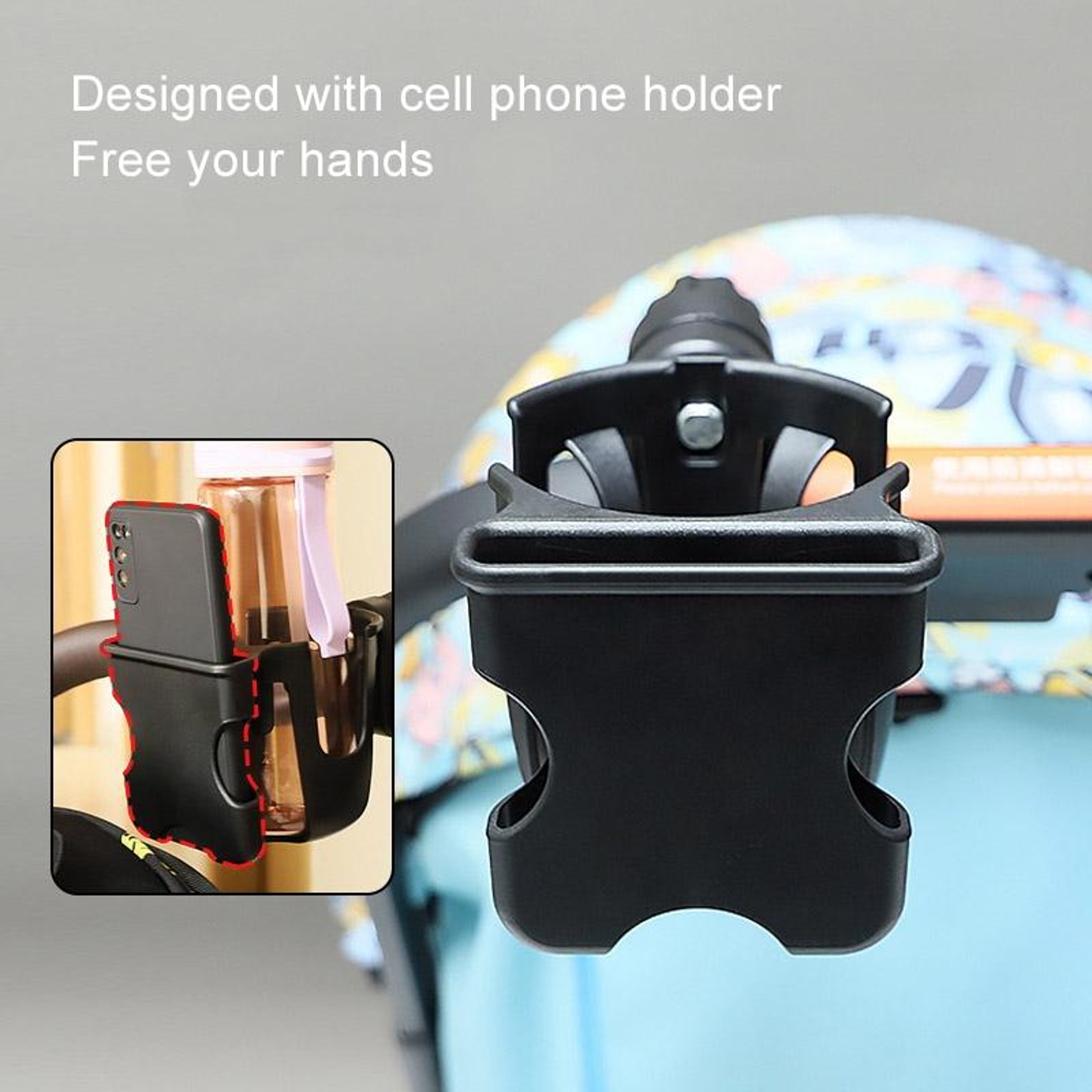 Stroller Cup Holder With Phone Holder Universal Pushchair Bottle  Mobile Organizer 8