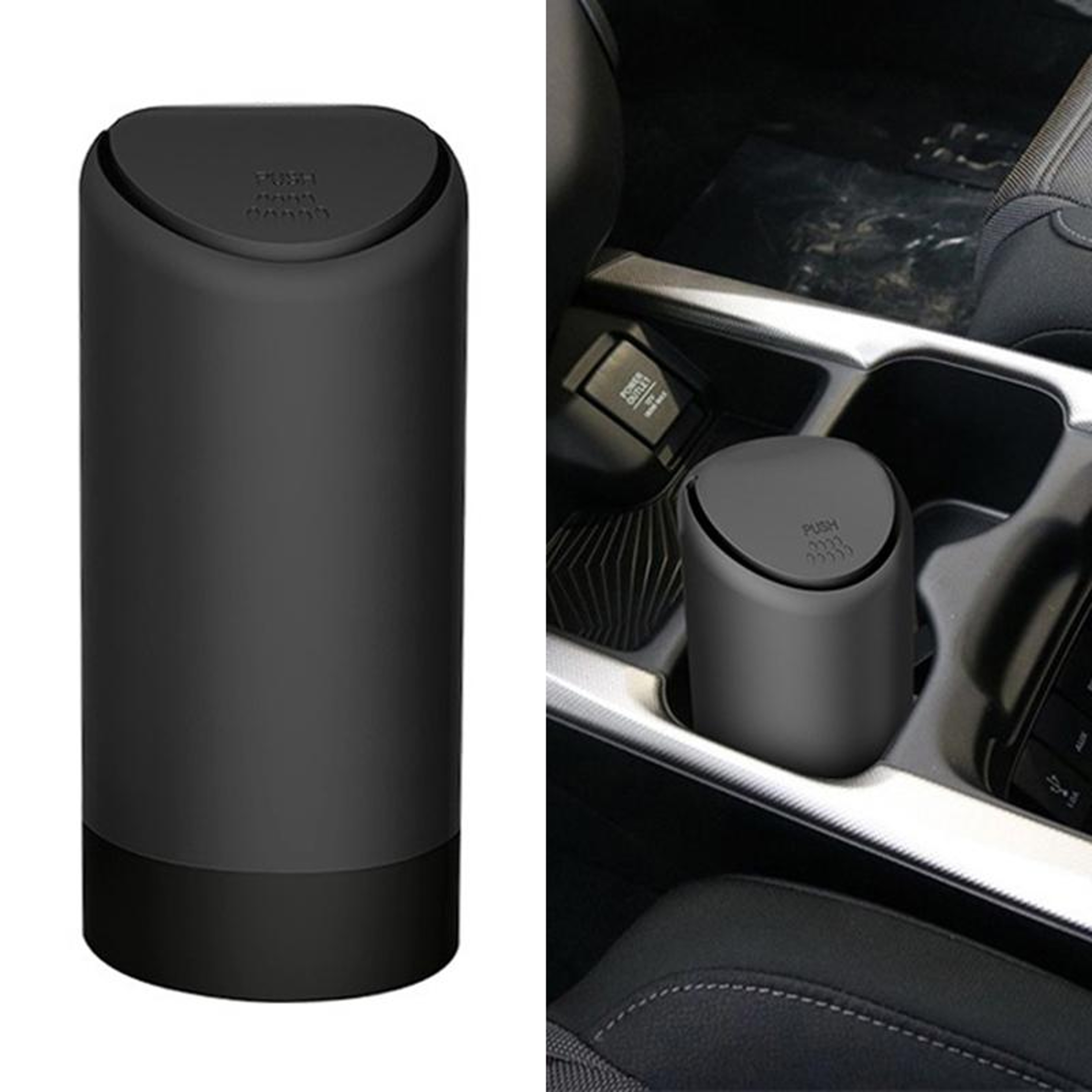 DriveClean Compact Car Trash Can With Push Lid  Easy Clean Removable Bucket 0