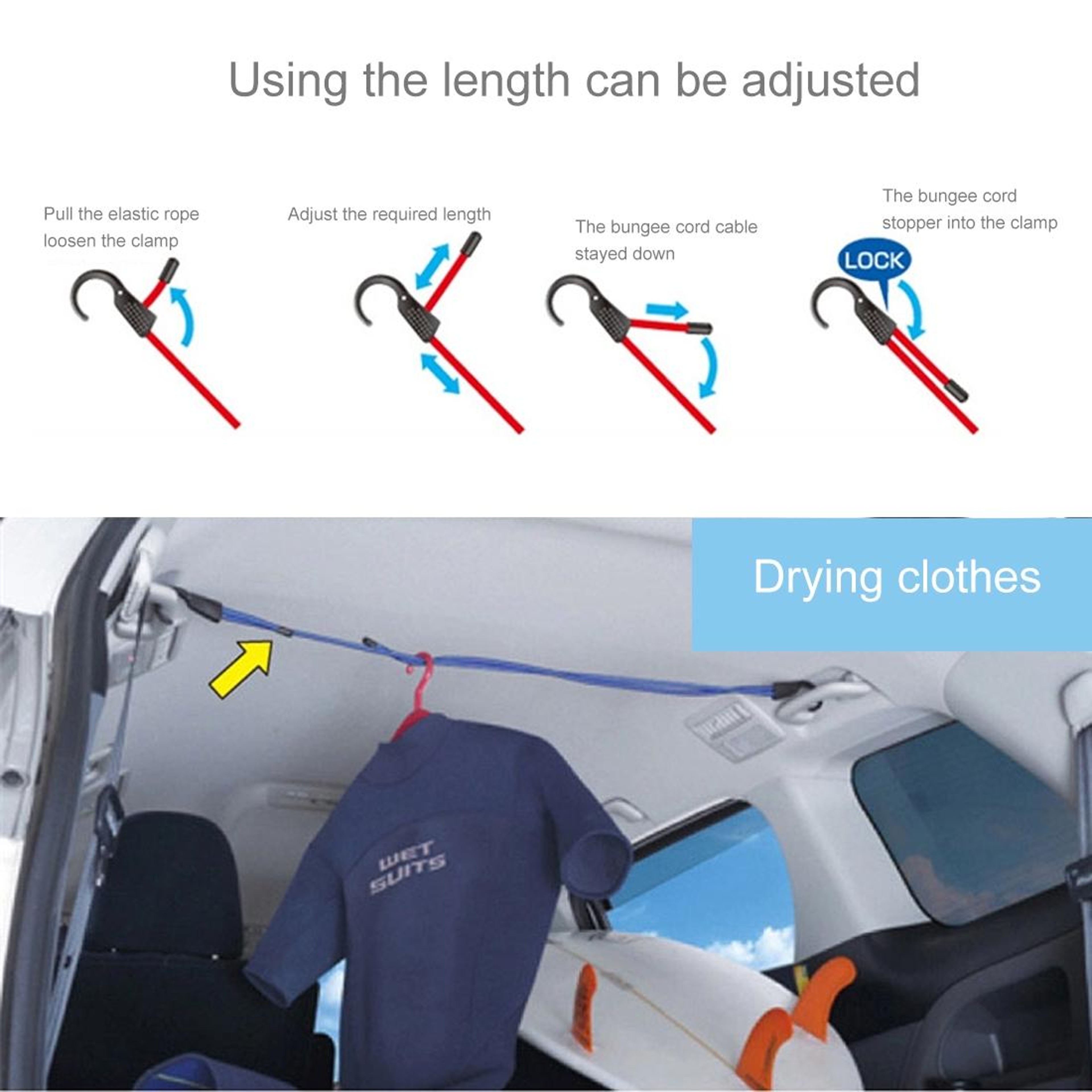 Adjustable Car Trunk Fastening Rope With Hooks Elastic Cargo Tie Down Strap Organizer 4