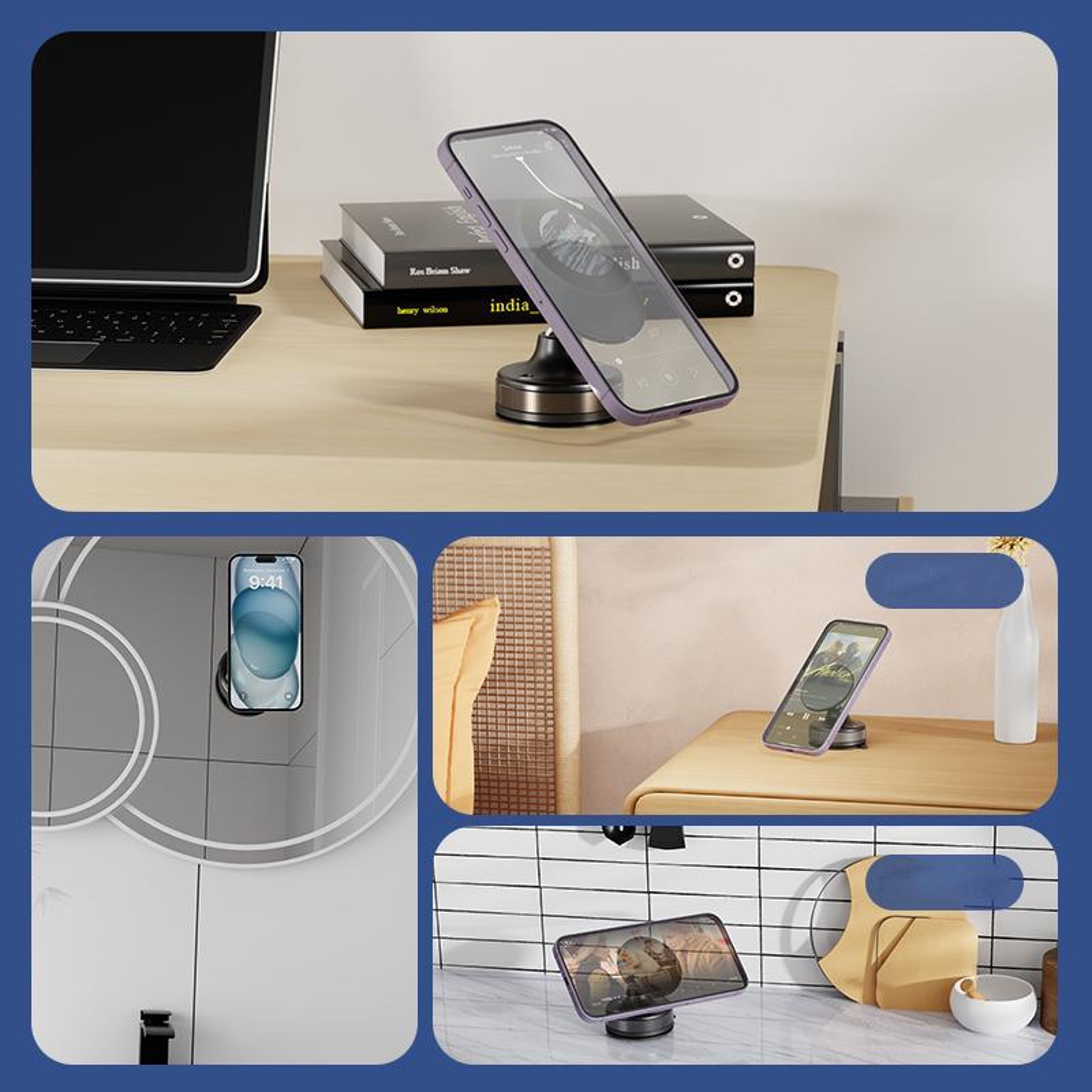 Magnetic Phone Holder Foldable Vacuum Suction Phone Mount Rotating Car and Desk Stand – view 8