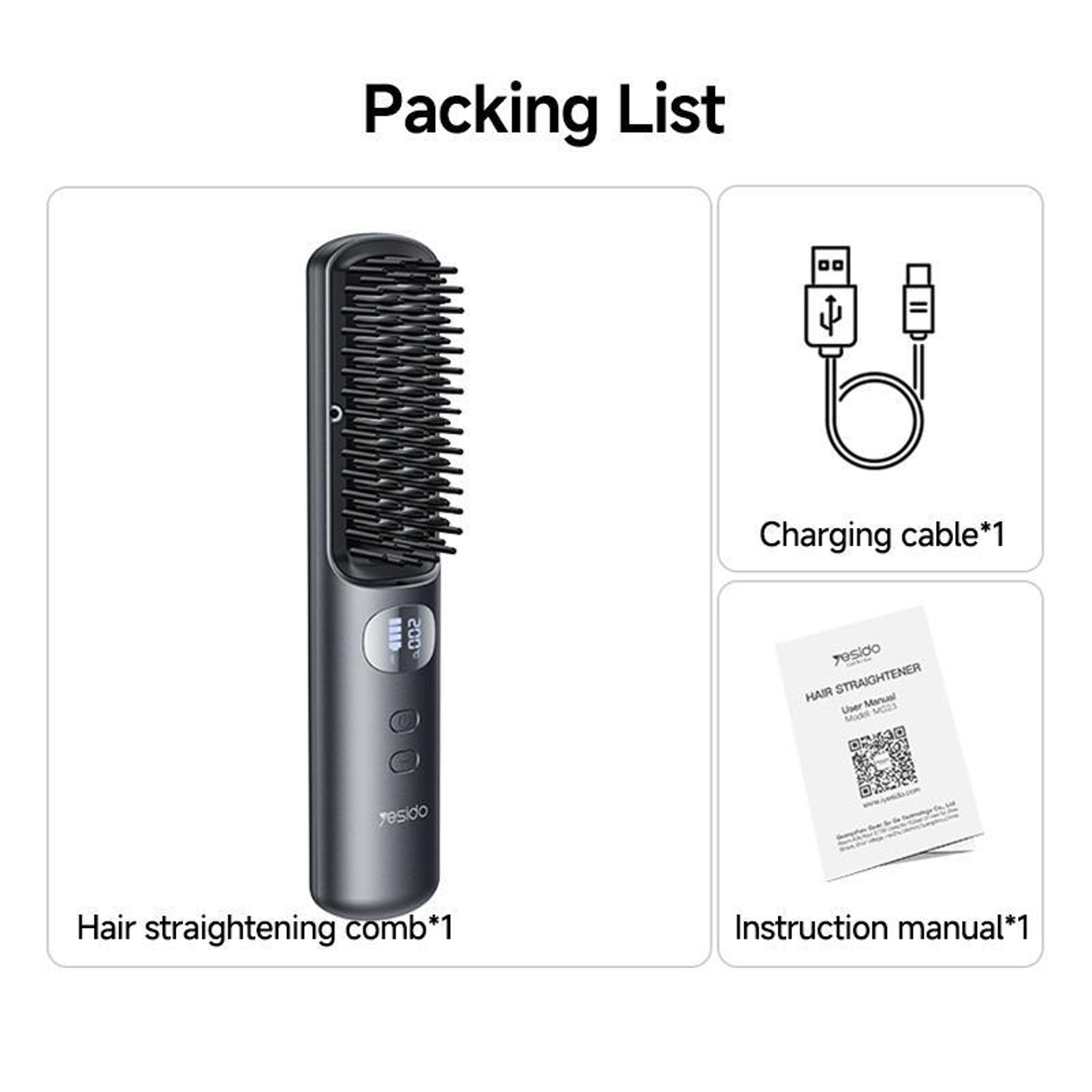 Cordless Hair Straightener Smart Temperature Hair Straightening Brush With Digital Display 3