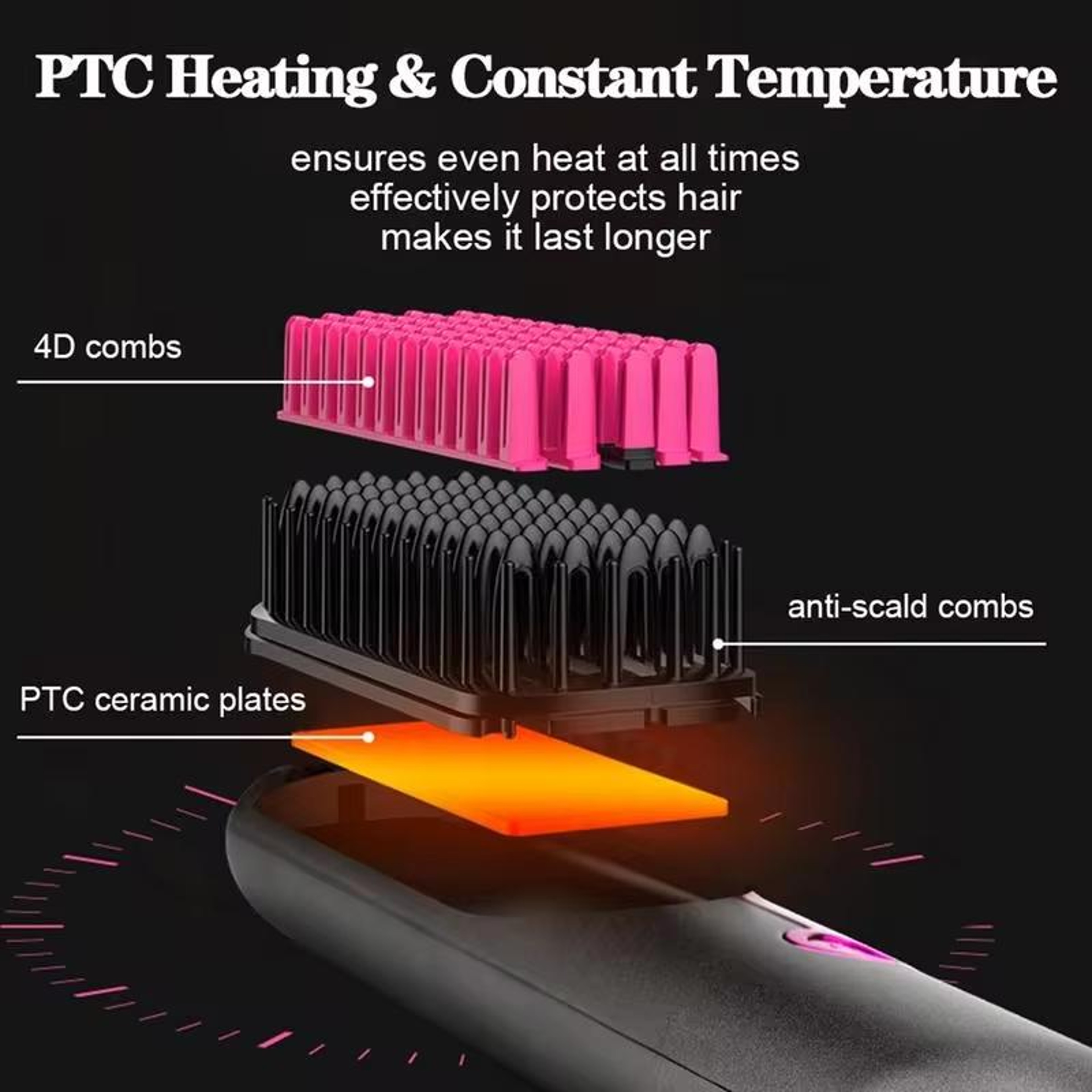 Portable Wireless Hair Straightening Comb USB Rechargeable Hair Straightener Brush And Curler 9