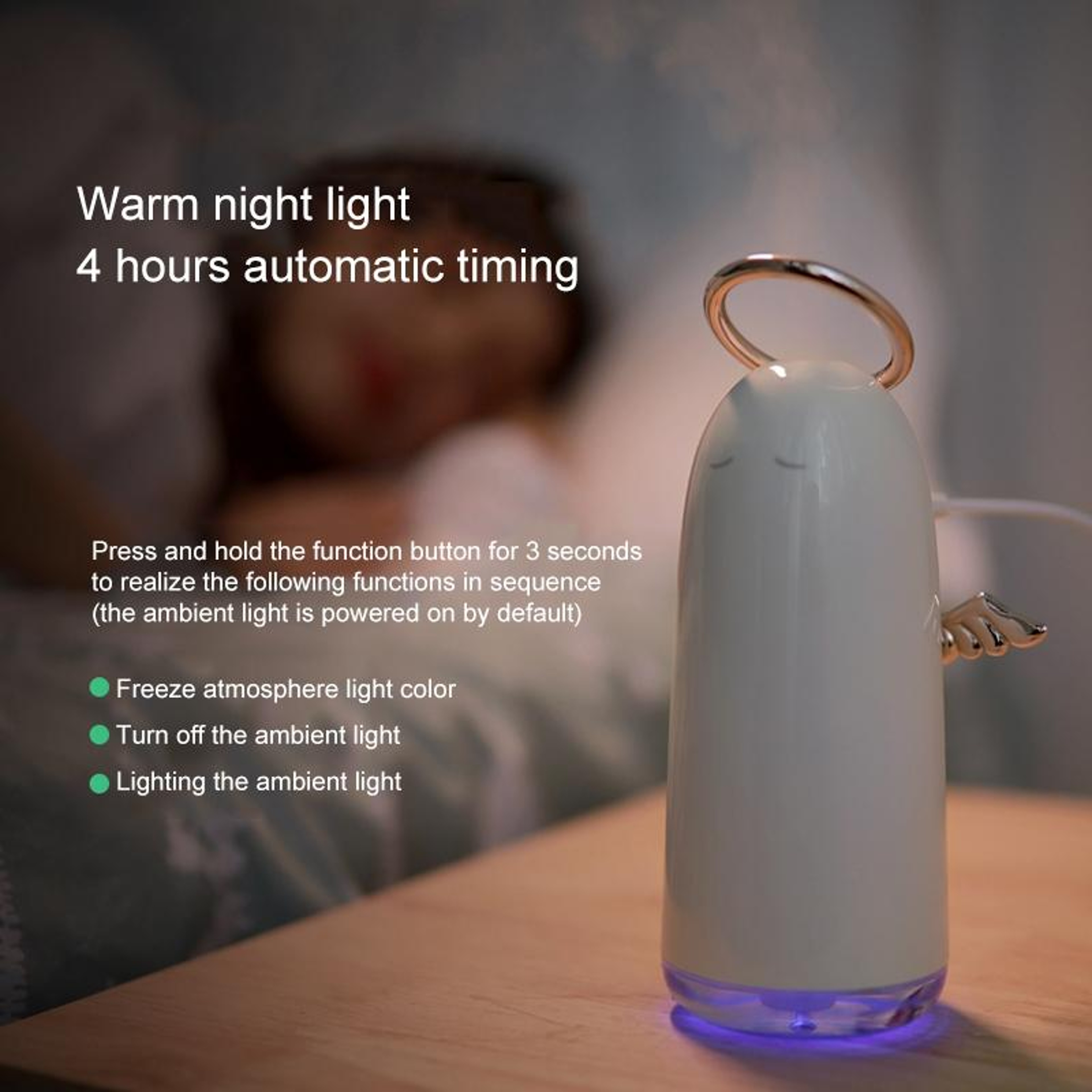 Mini Angel Portable Humidifier With Colorful Night Light USB Cool Mist Air Moisturizer 7