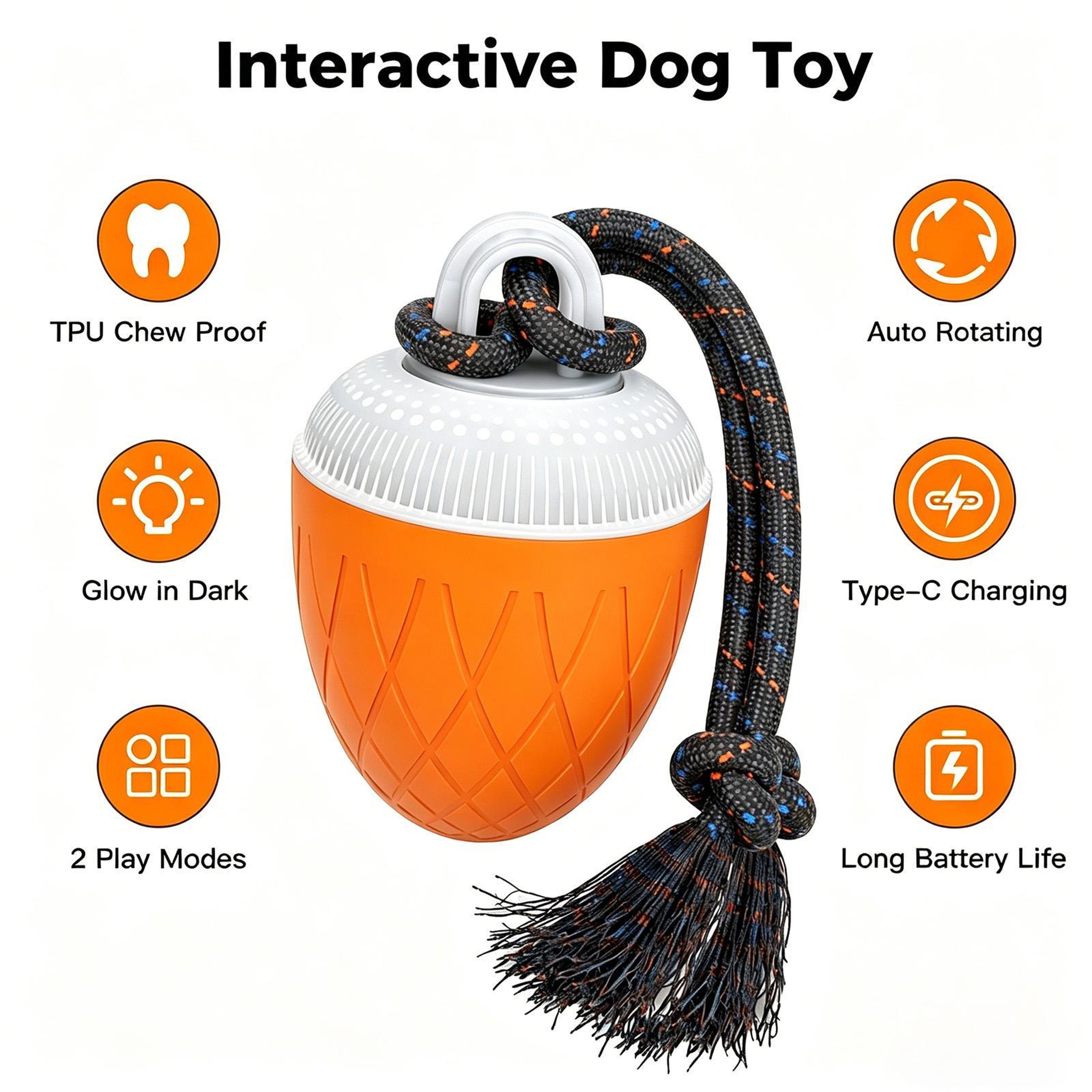 Interactive Automatic Dog Toy Ball With Rope Lights And Sound For Smart Pet Training 5