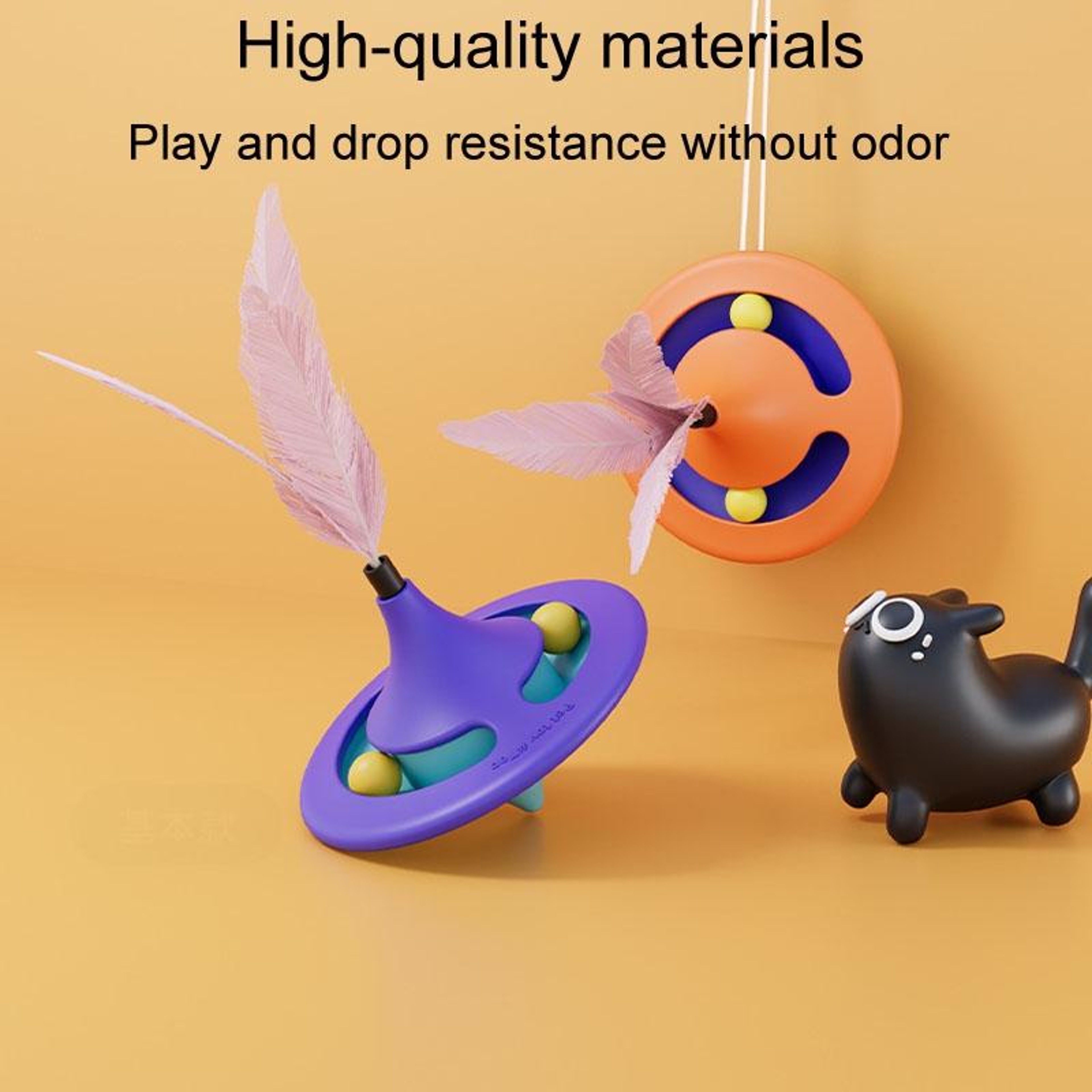 Interactive Cat Gyro Carousel Toy With Suction Cup Feather Teaser For Indoor Cats 3