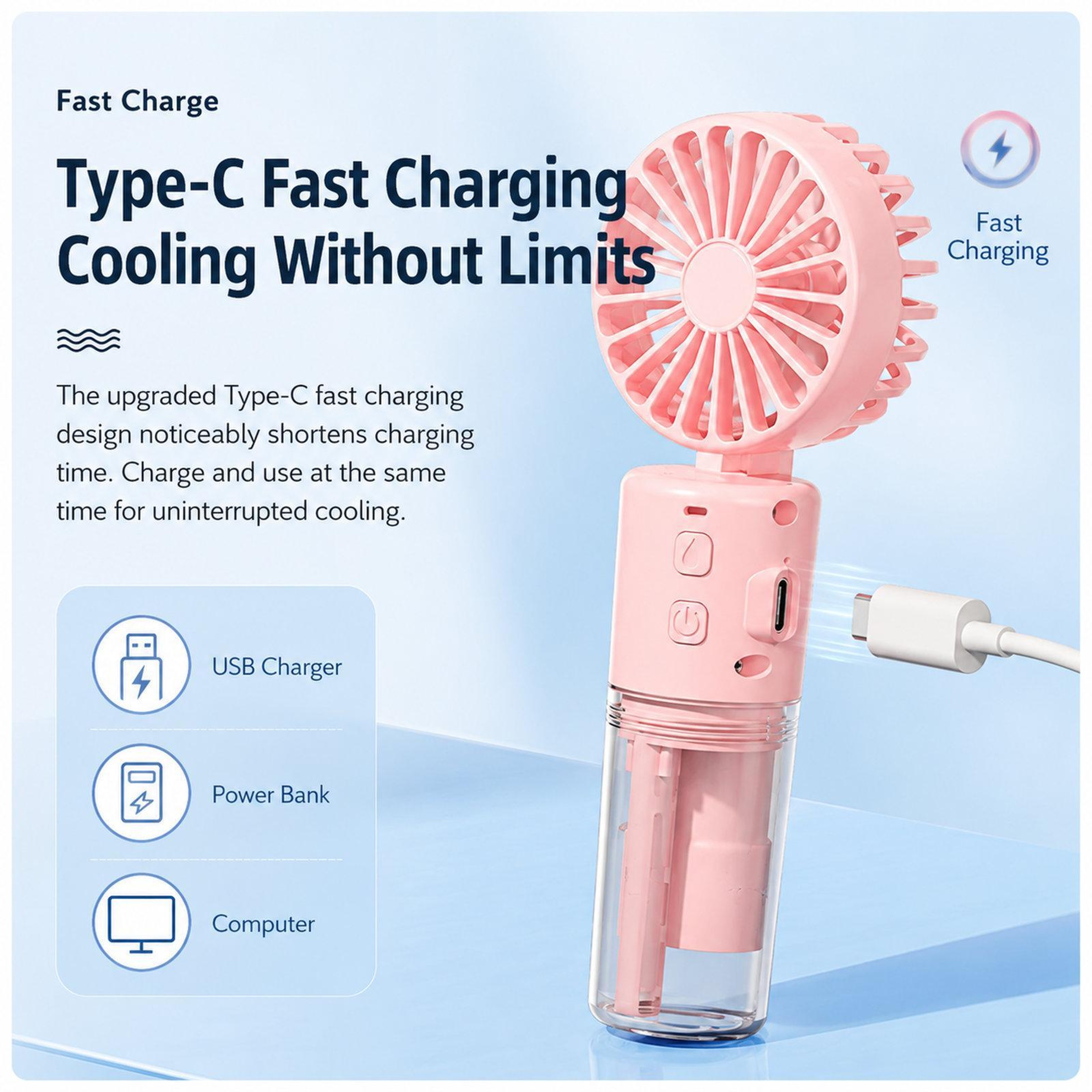 Portable Misting Fan Rechargeable Mini Personal Cooling Fan With Water Spray And Foldable Neck Stra 9