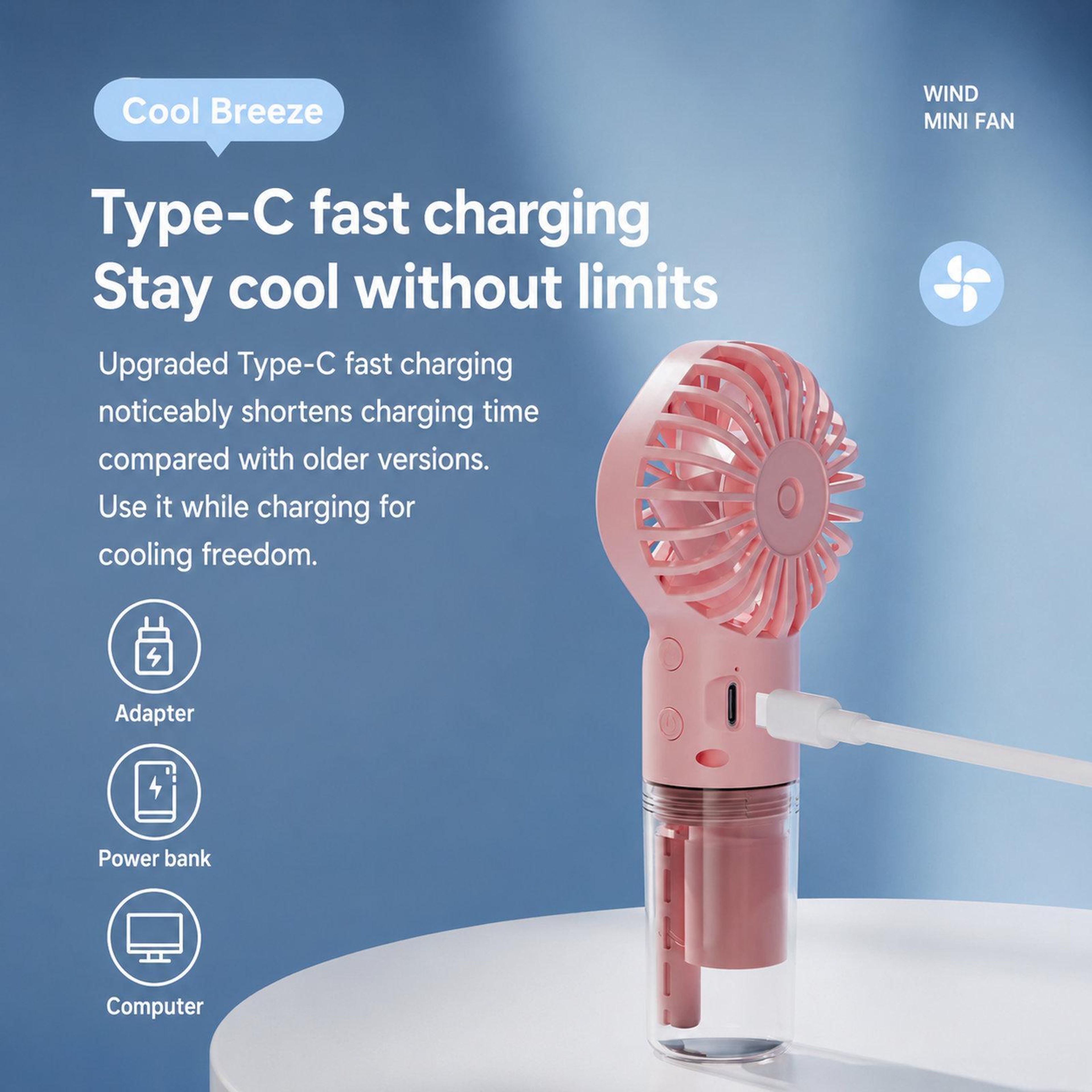 Portable Handheld Misting Fan USB Rechargeable Personal Cooling Fan with Water Spray and Type C Charging – view 9
