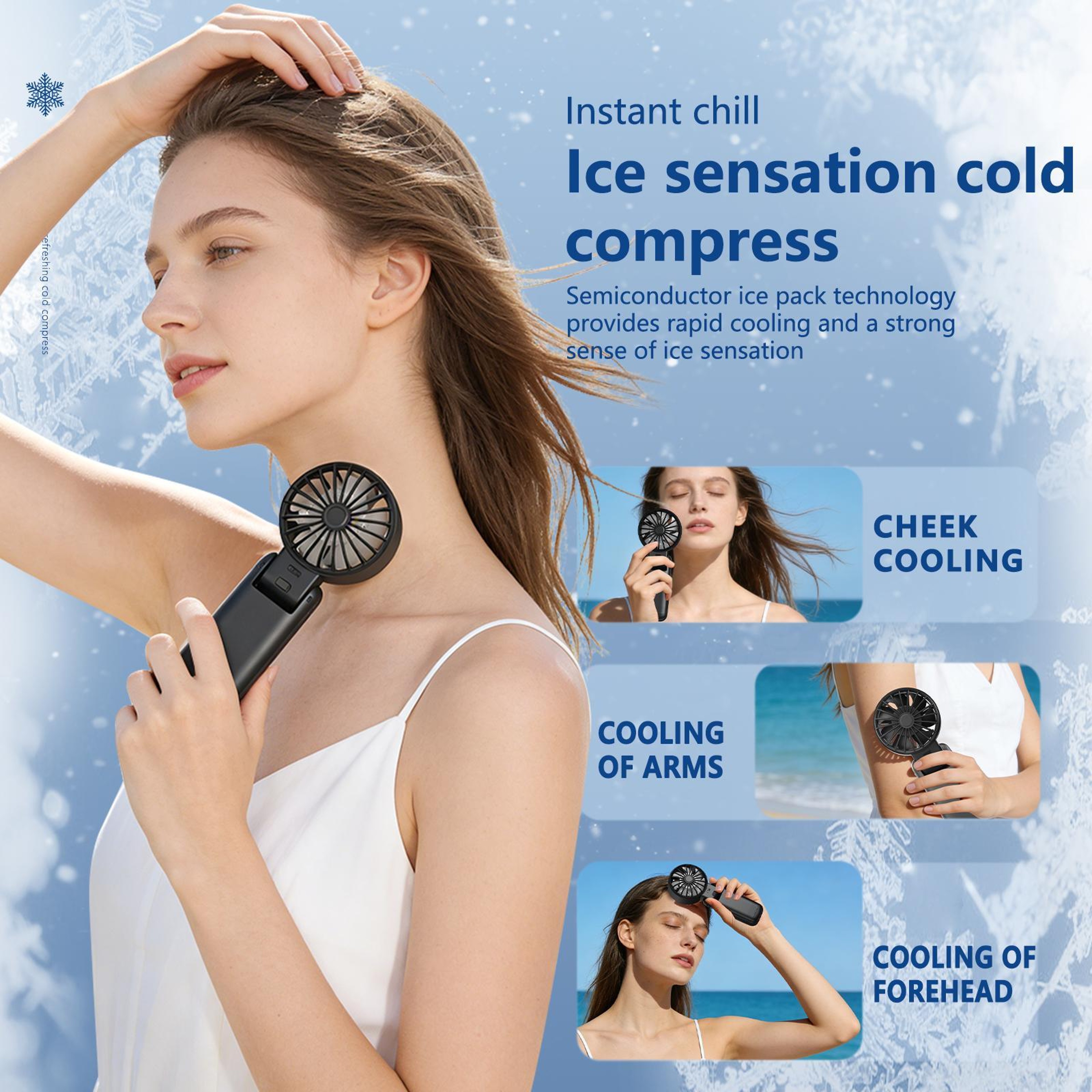 Portable Ice Cooling Handheld Fan With Foldable Design Rechargeable Portable Fan And Cold Compress  2