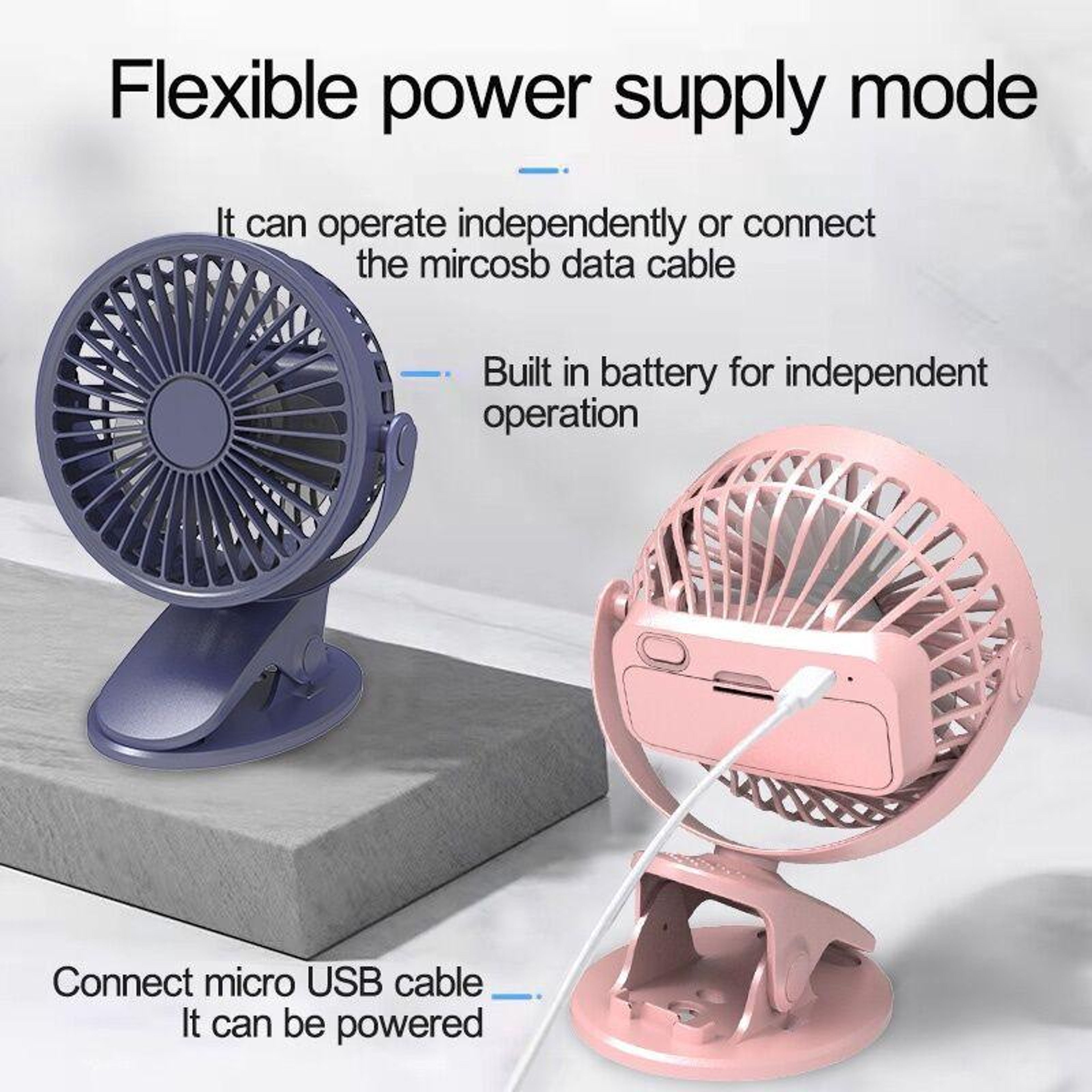Portable USB Mini Clip Fan Rotating Personal Desktop Fan with speeds – view 4