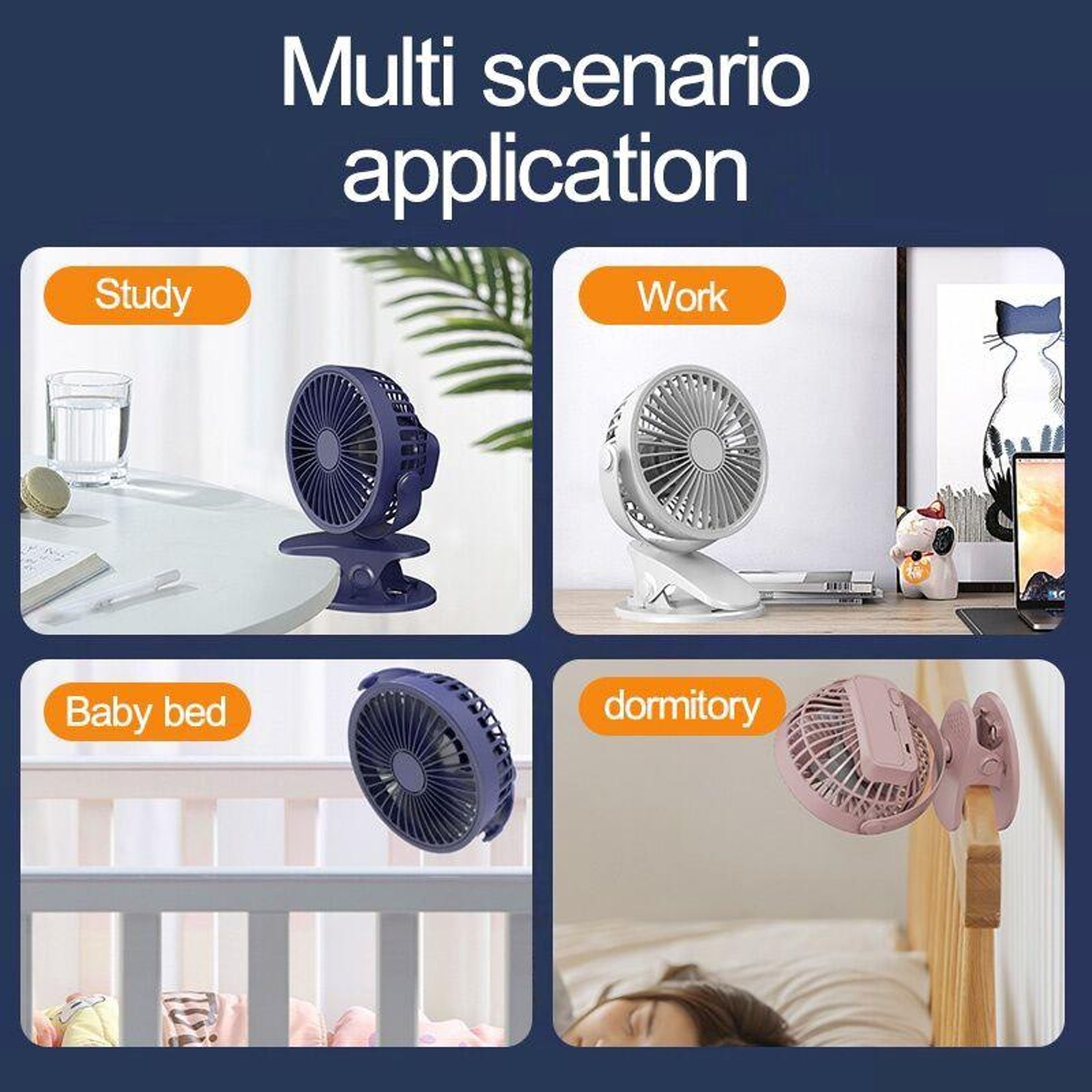 Portable USB Mini Clip Fan Rotating Personal Desktop Fan with speeds – view 7
