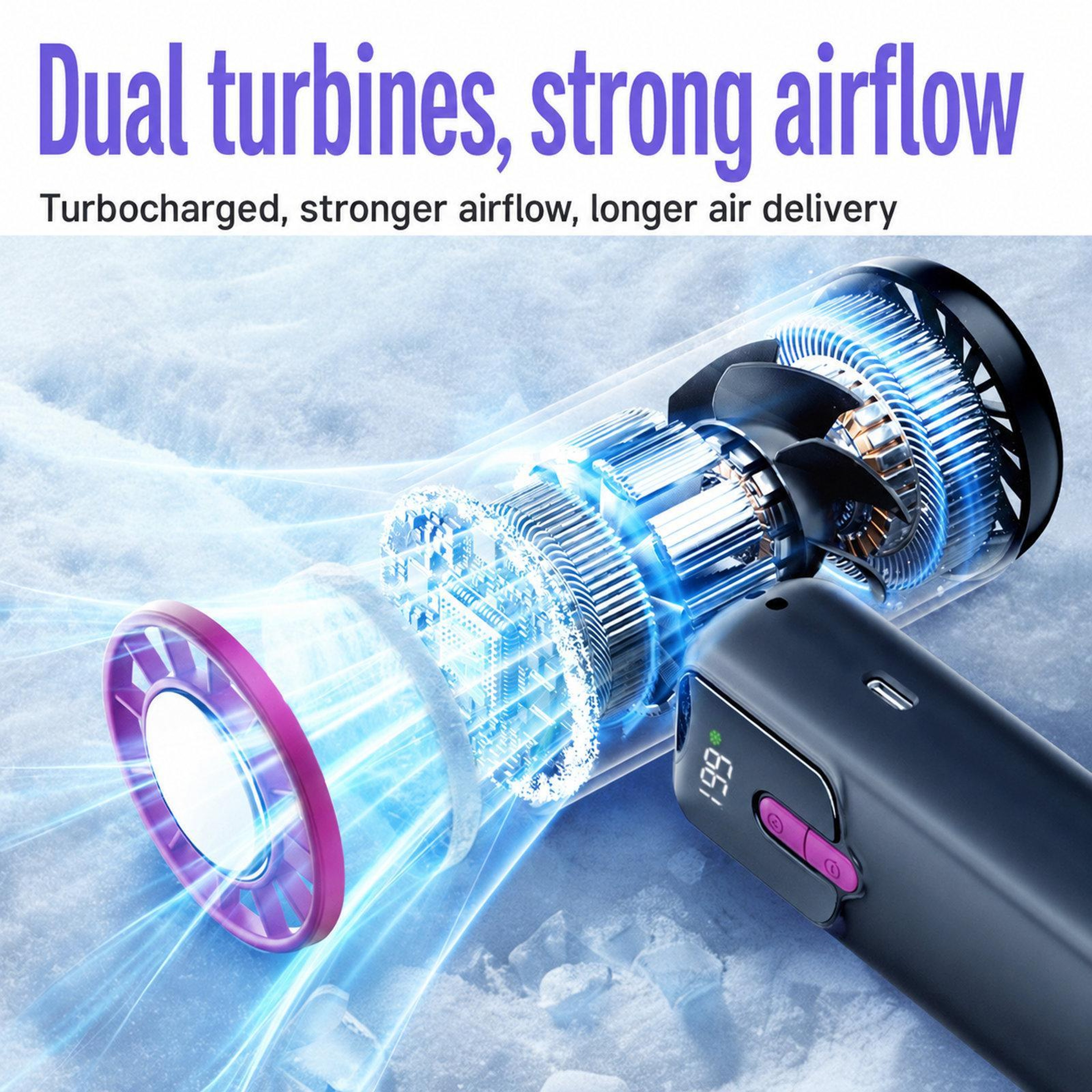 Portable Handheld Fan With Ice Cooling Digital Display  Speed Rechargeable Airflow 4