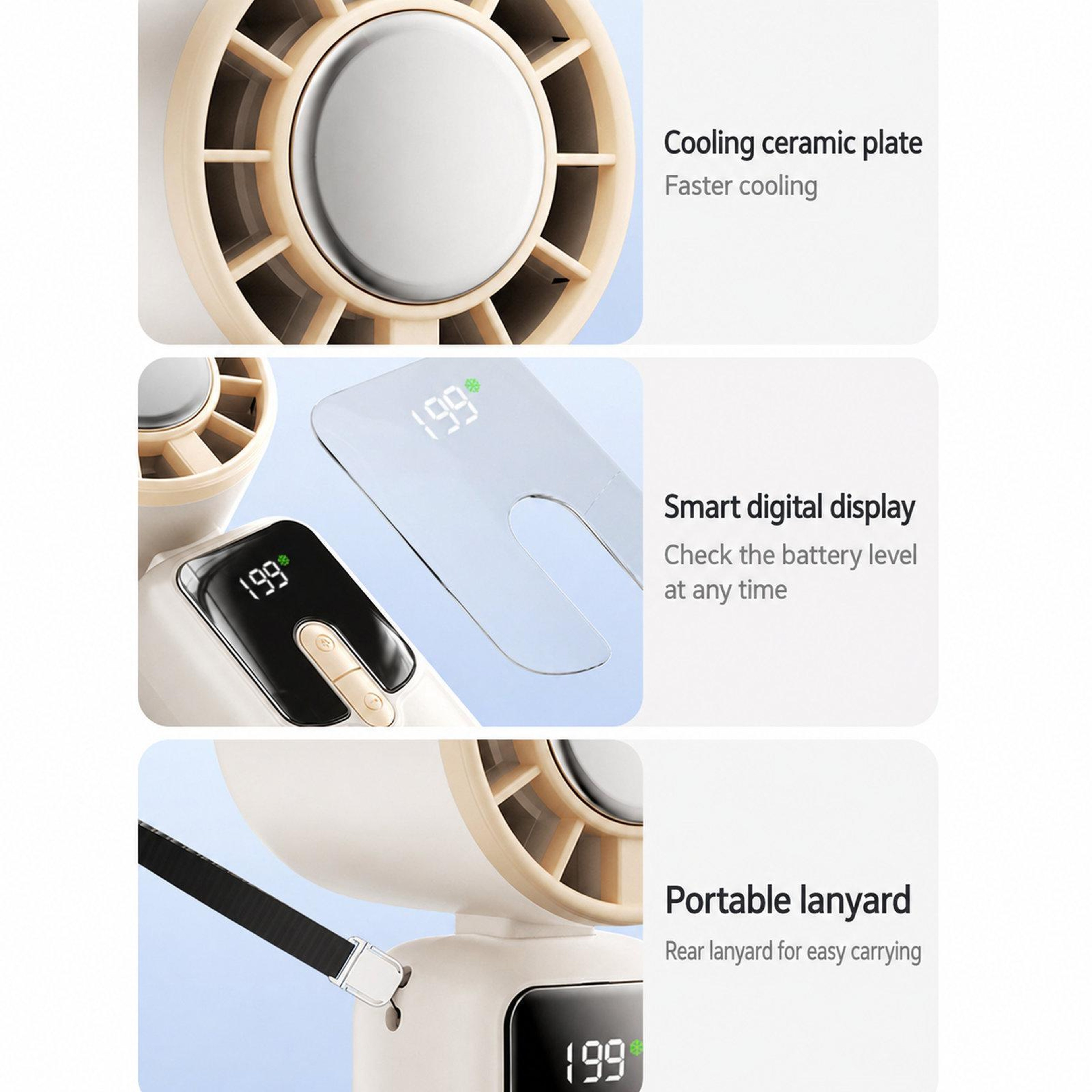 Portable Handheld Fan With Ice Cooling Digital Display  Speed Rechargeable Airflow 7