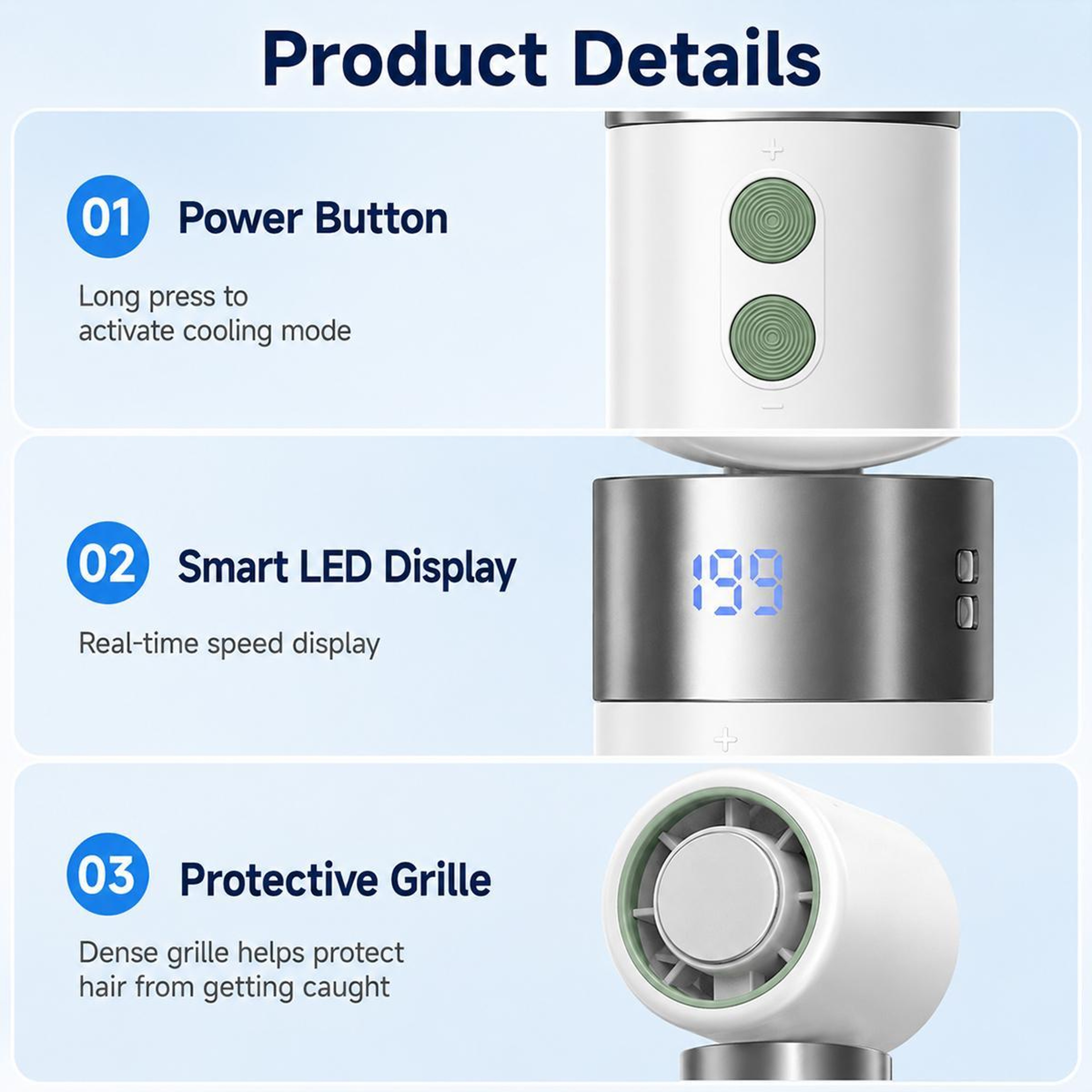 Portable Handheld Fan Foldable Rechargeable Mini Cooling Fan with Speed Adjustable Airflow – view 3