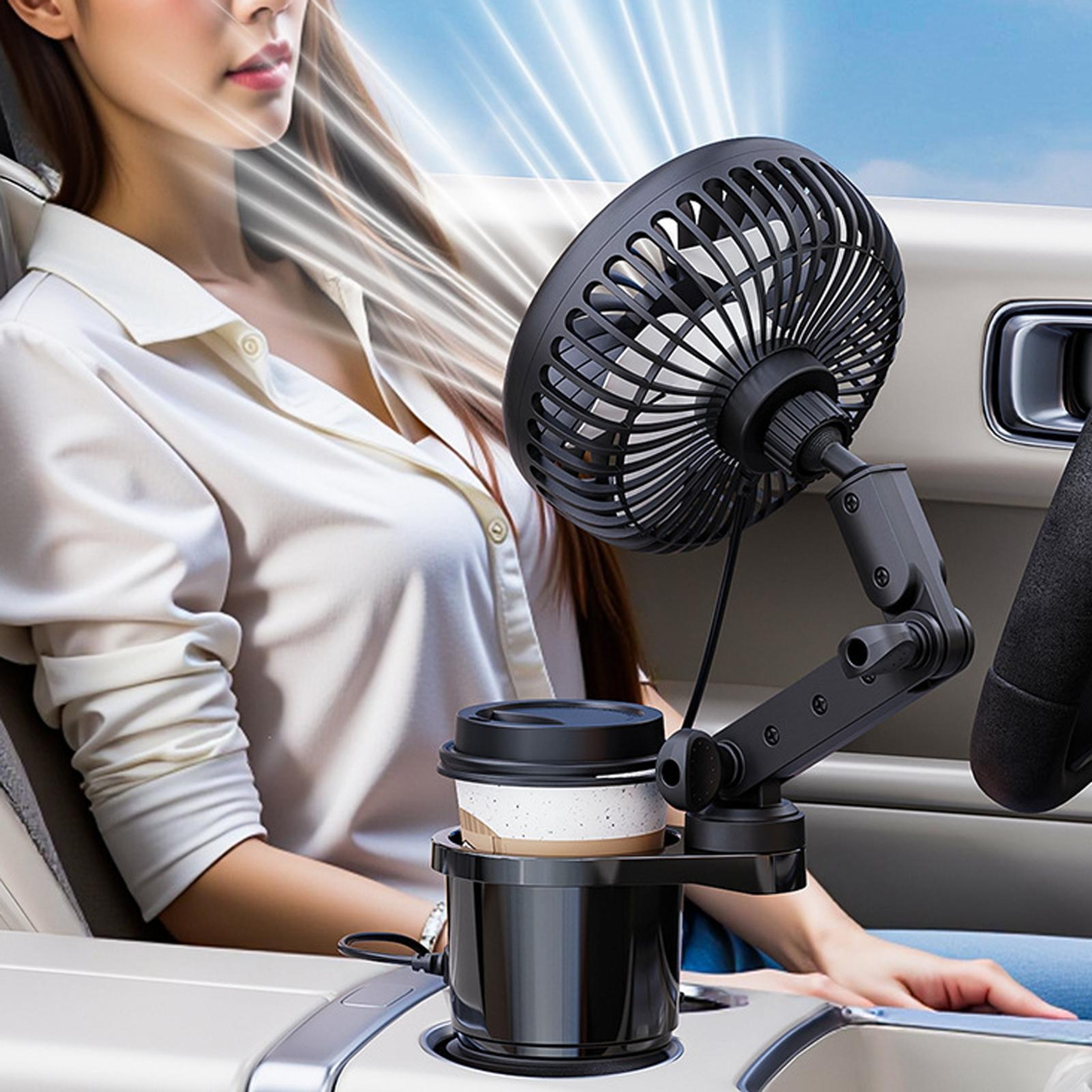 Car Cup Holder Fan Adjustable USB Car Cooling Fan For Vehicle Cup Holders 7