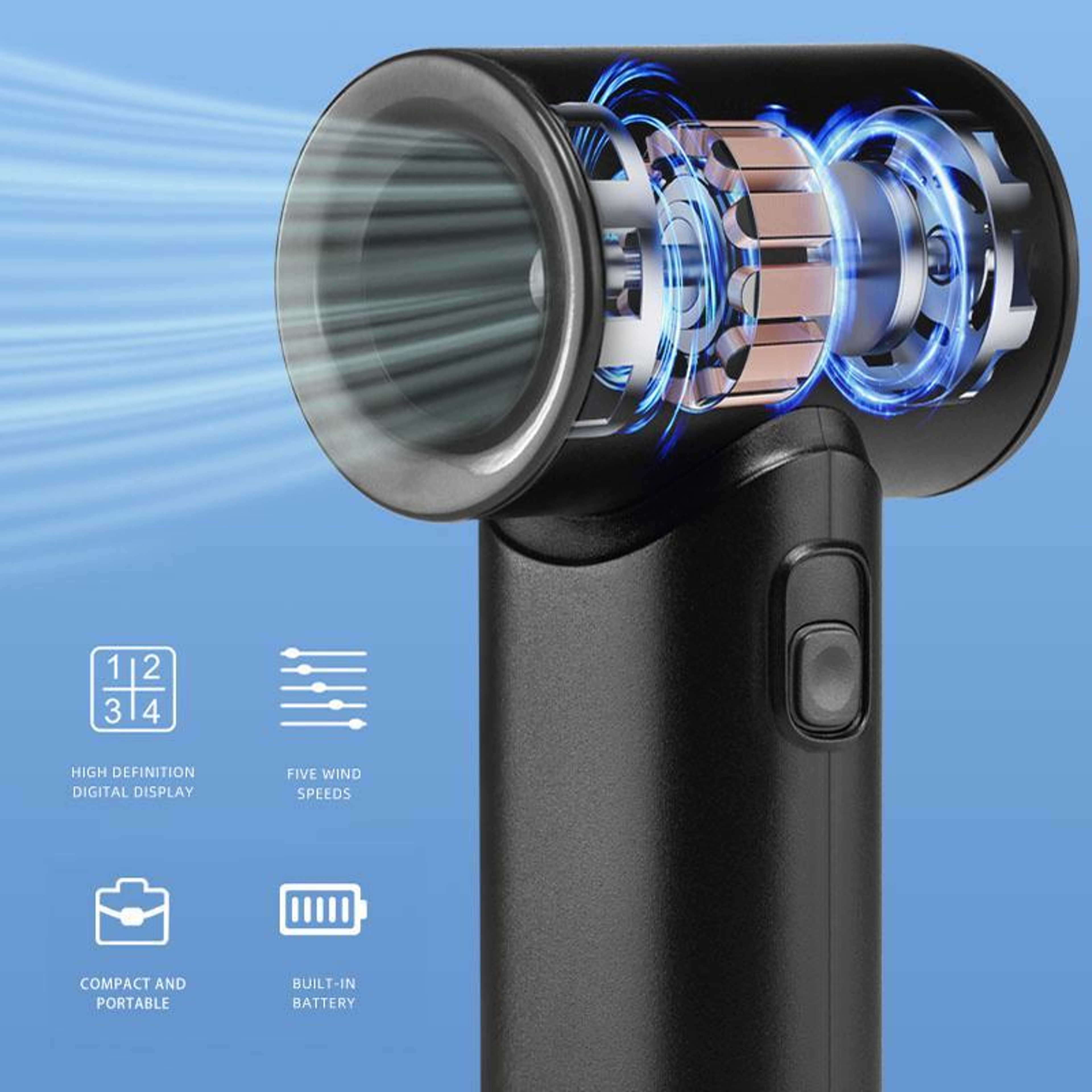Handheld Fan With Digital Display Portable Rechargeable Mini Cooling Fan 4