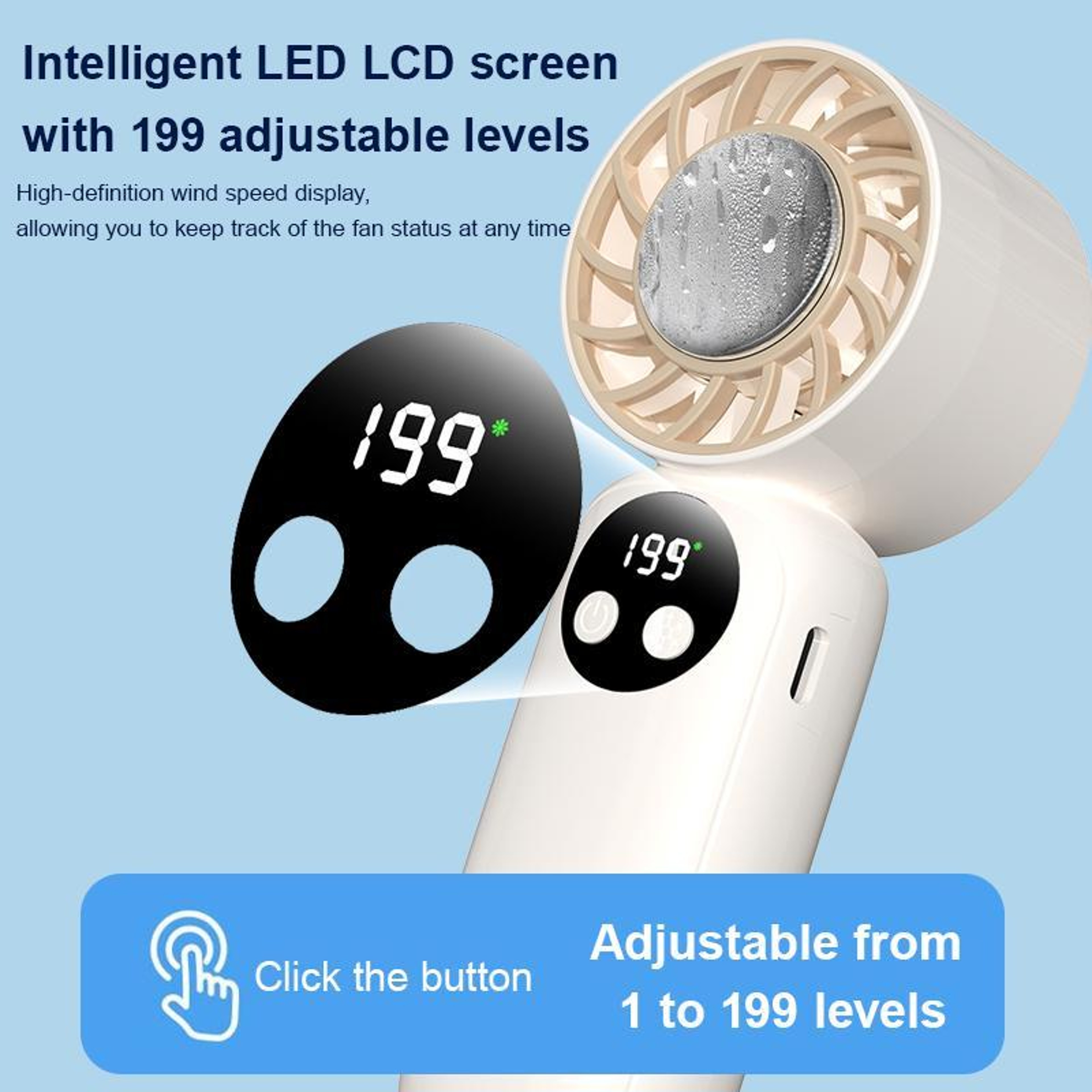 Mini Portable Handheld Cooling Fan with Ice Cooling Plate & Digital Display – view 7
