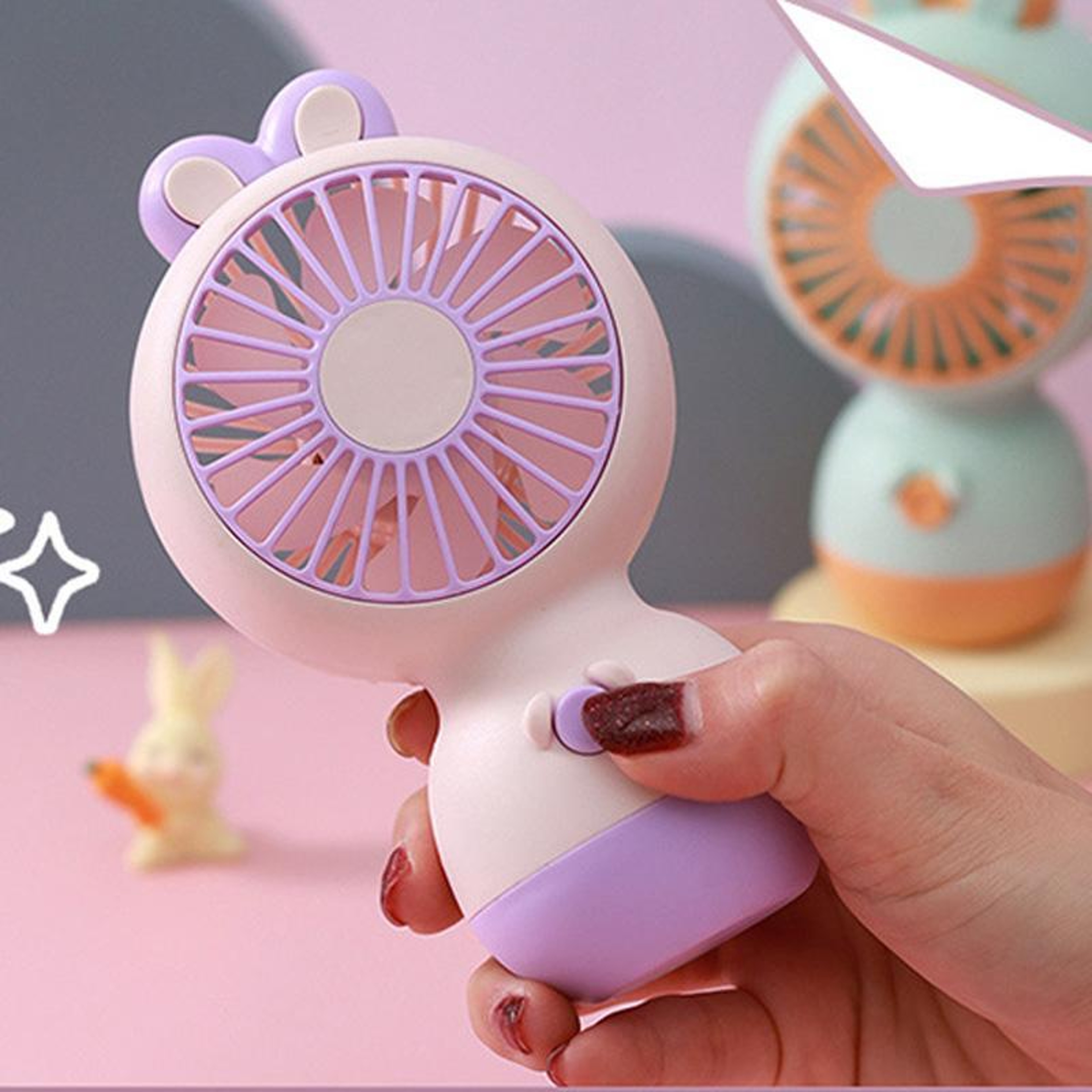Cute Rabbit Rechargeable Mini Fan Portable Desktop  Handheld Cooling Fan For Kids 9
