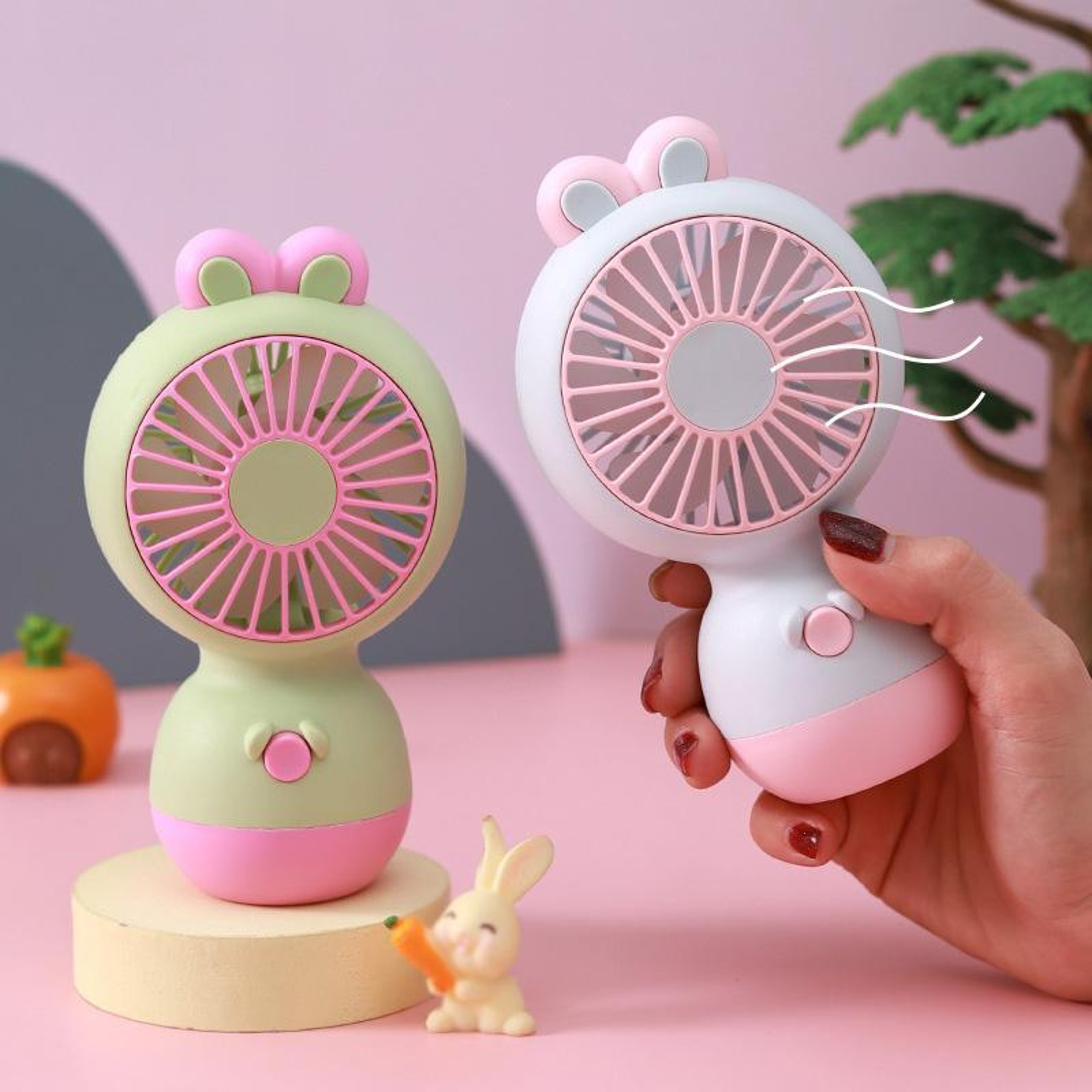 Cute Rabbit Rechargeable Mini Fan Portable Desktop  Handheld Cooling Fan For Kids 4