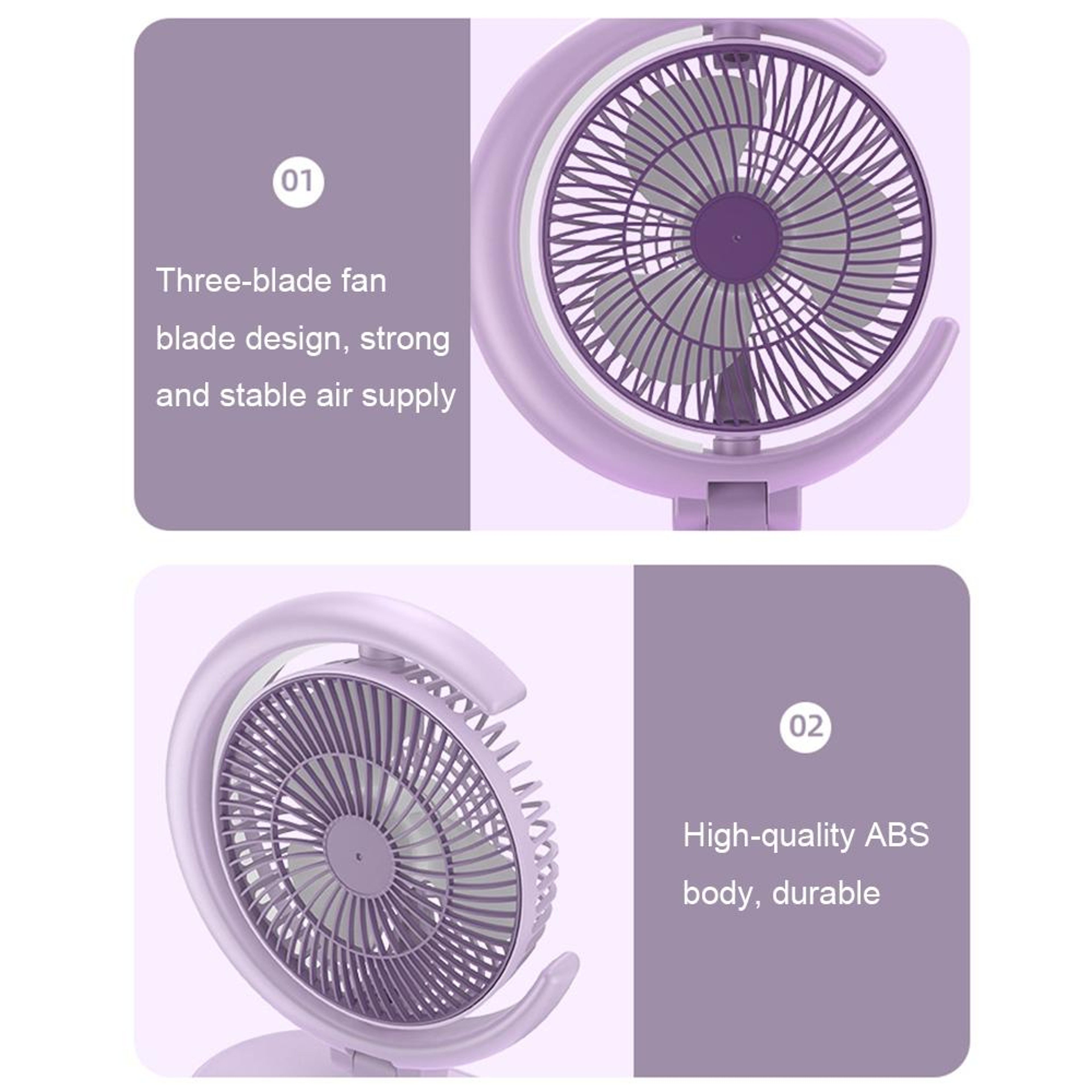Mini USB Desk Fan Rechargeable Portable Desktop Fan with Rotating Head and Night Light – view 11