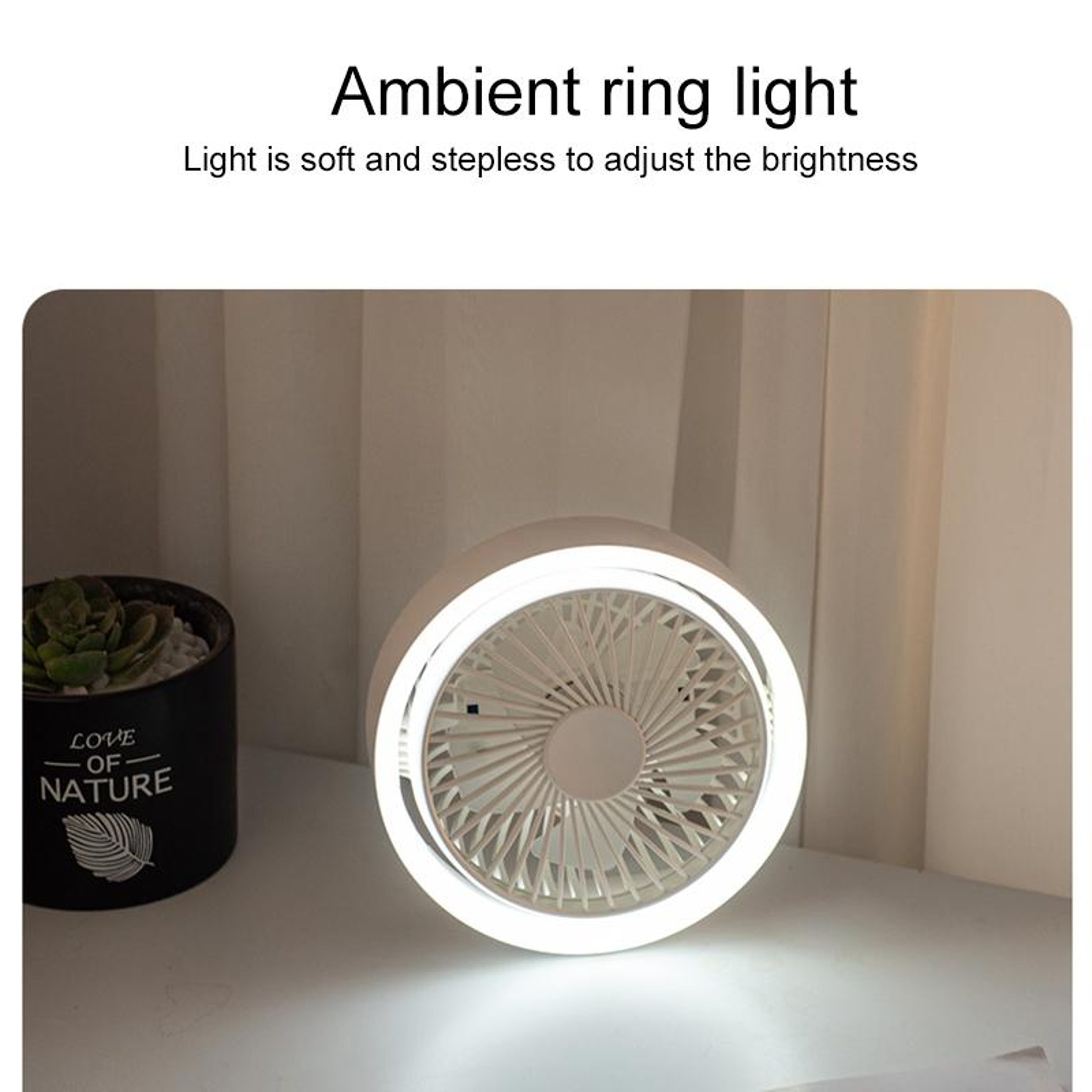 Portable Desk Fan With LED Ambient Light And Adjustable USB C Rechargeable Cooling 6