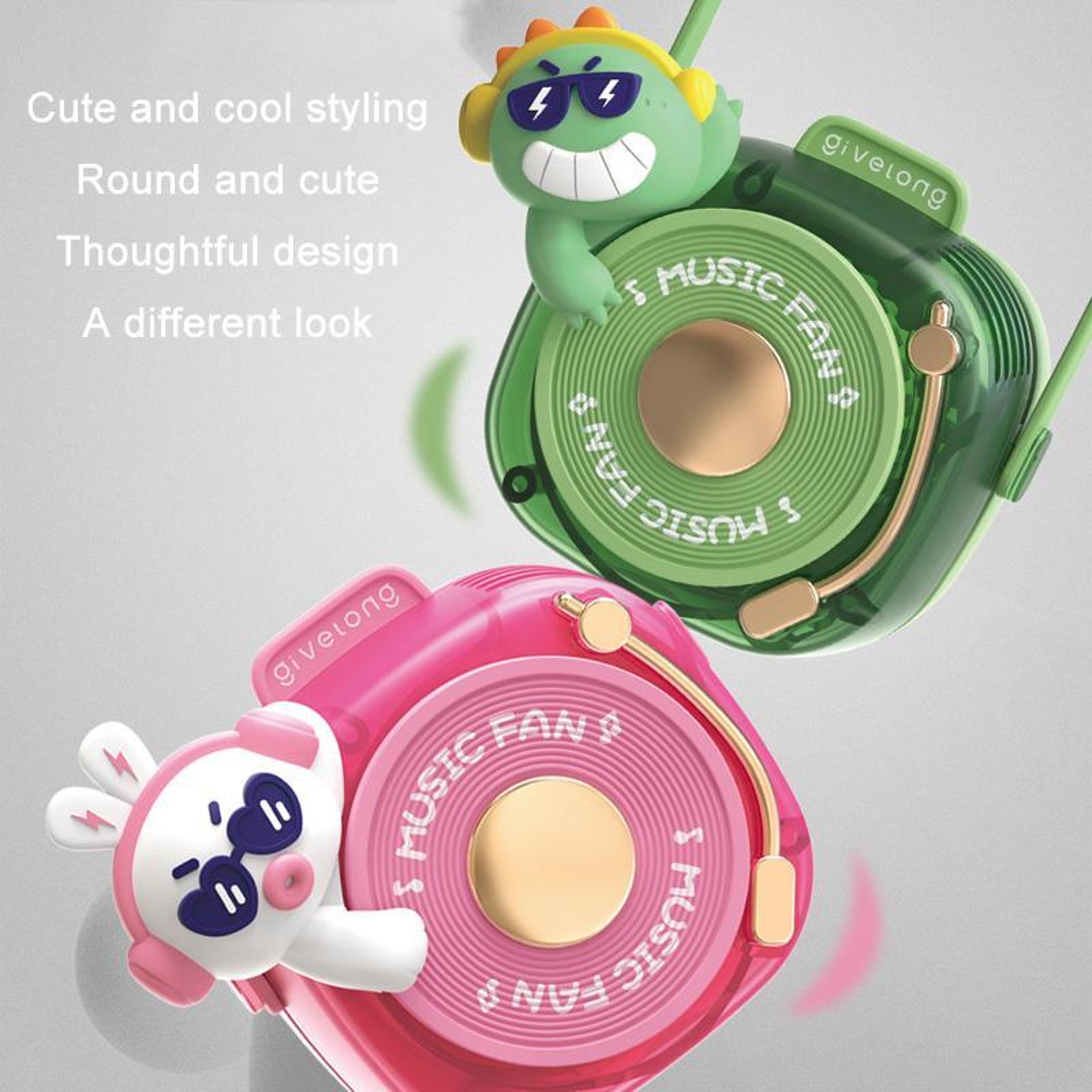 Givelong Portable Neck Fan USB Rechargeable Bladeless Neck Fan With Cute DJ Lanyard Design 5