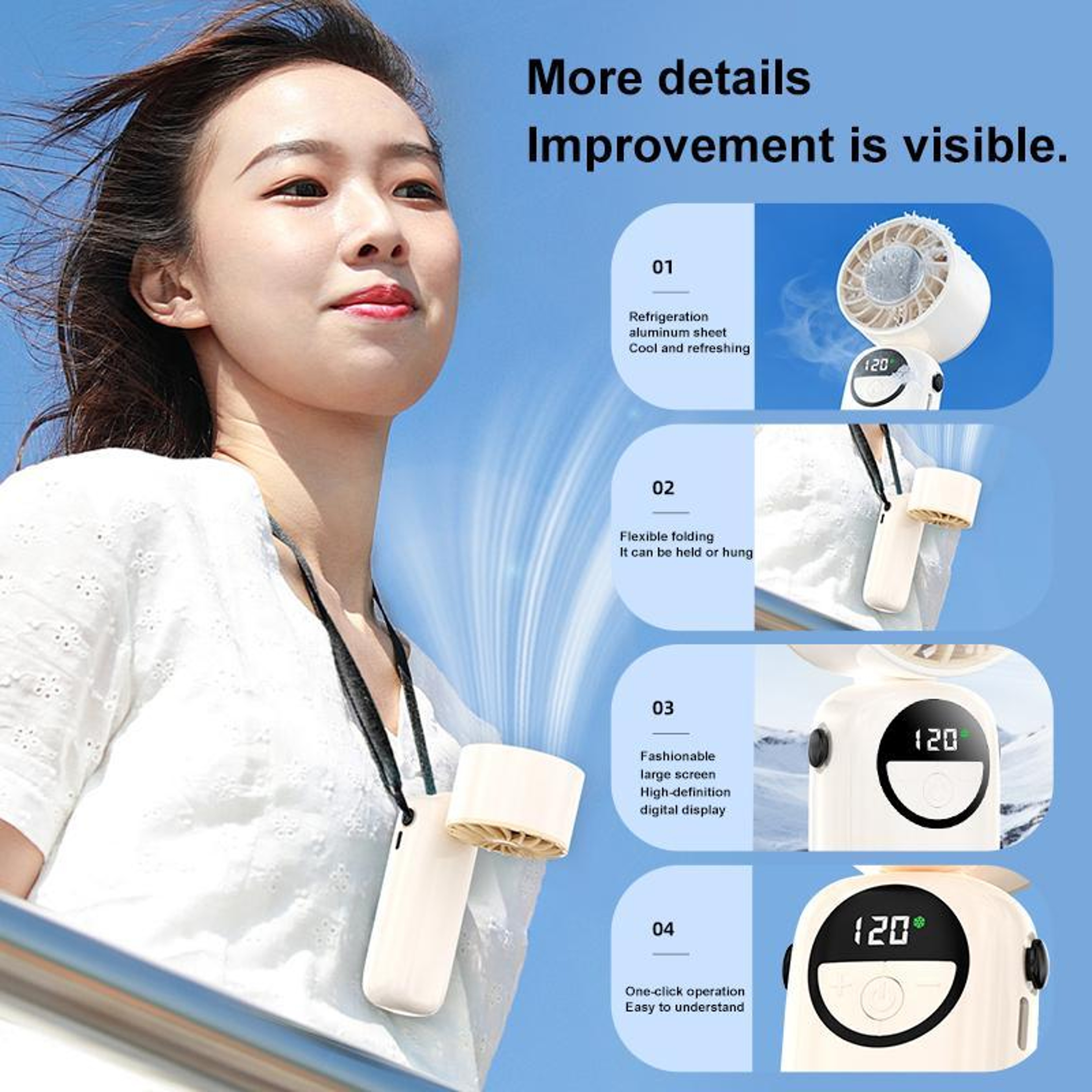 Portable Neck Fan with Ice Cooling, Foldable Handheld Fan & LED Display – view 6