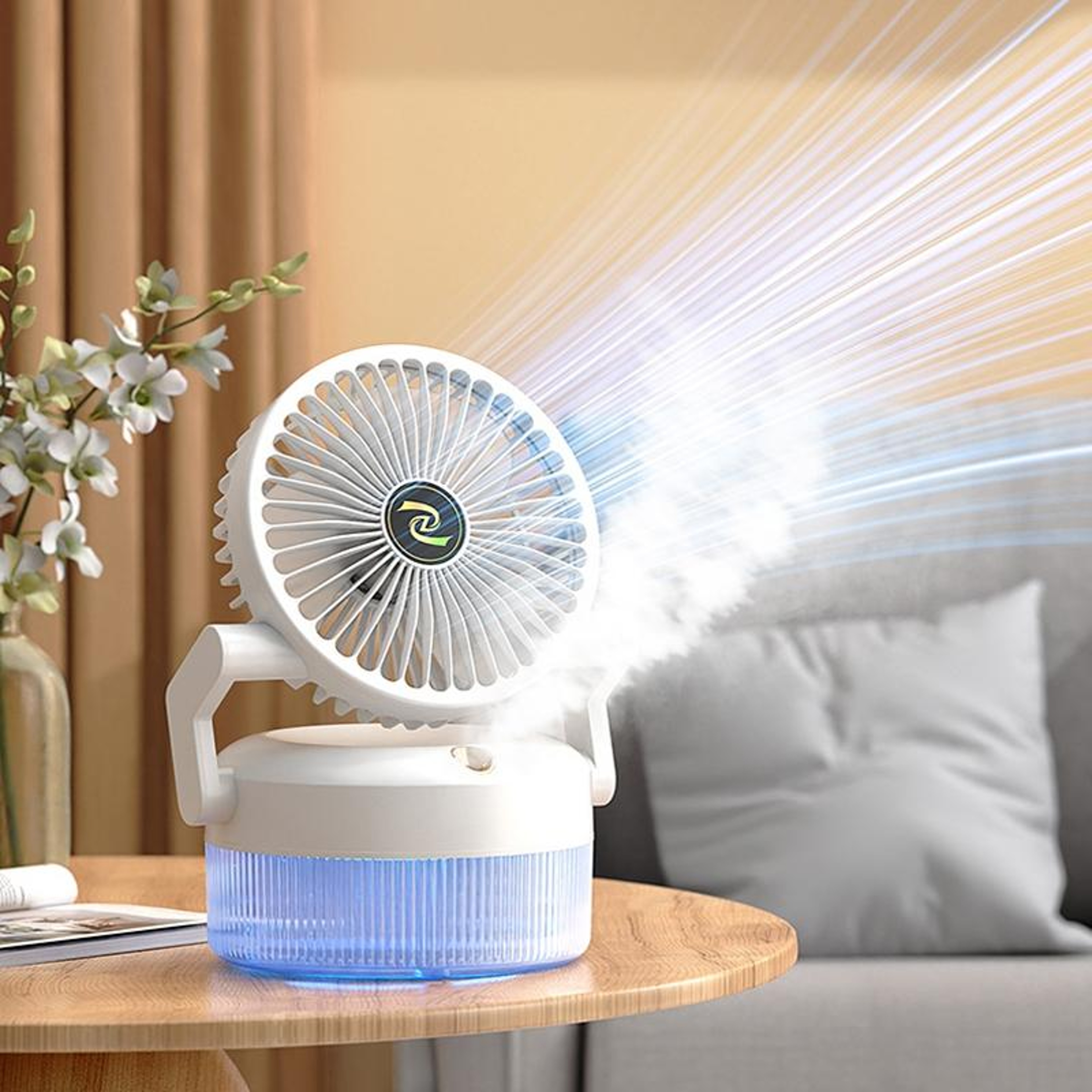 Portable Desktop Humidifier Fan USB Rechargeable Folding Mist Cooling Fan With Night Light 10