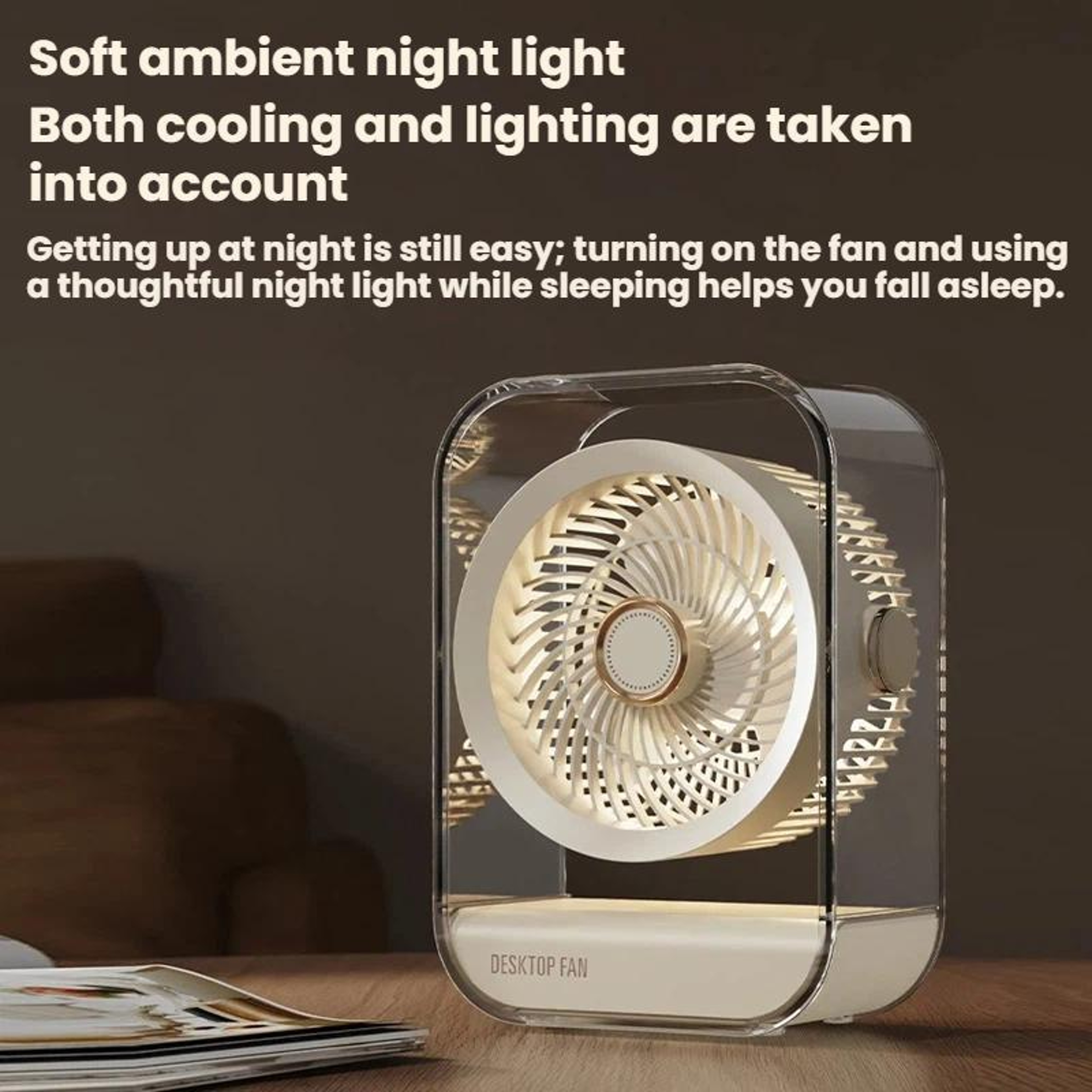 USB Rechargeable Desk Fan With Night Light Portable Quiet Cooling Fan 5Speed Air Circulator 11