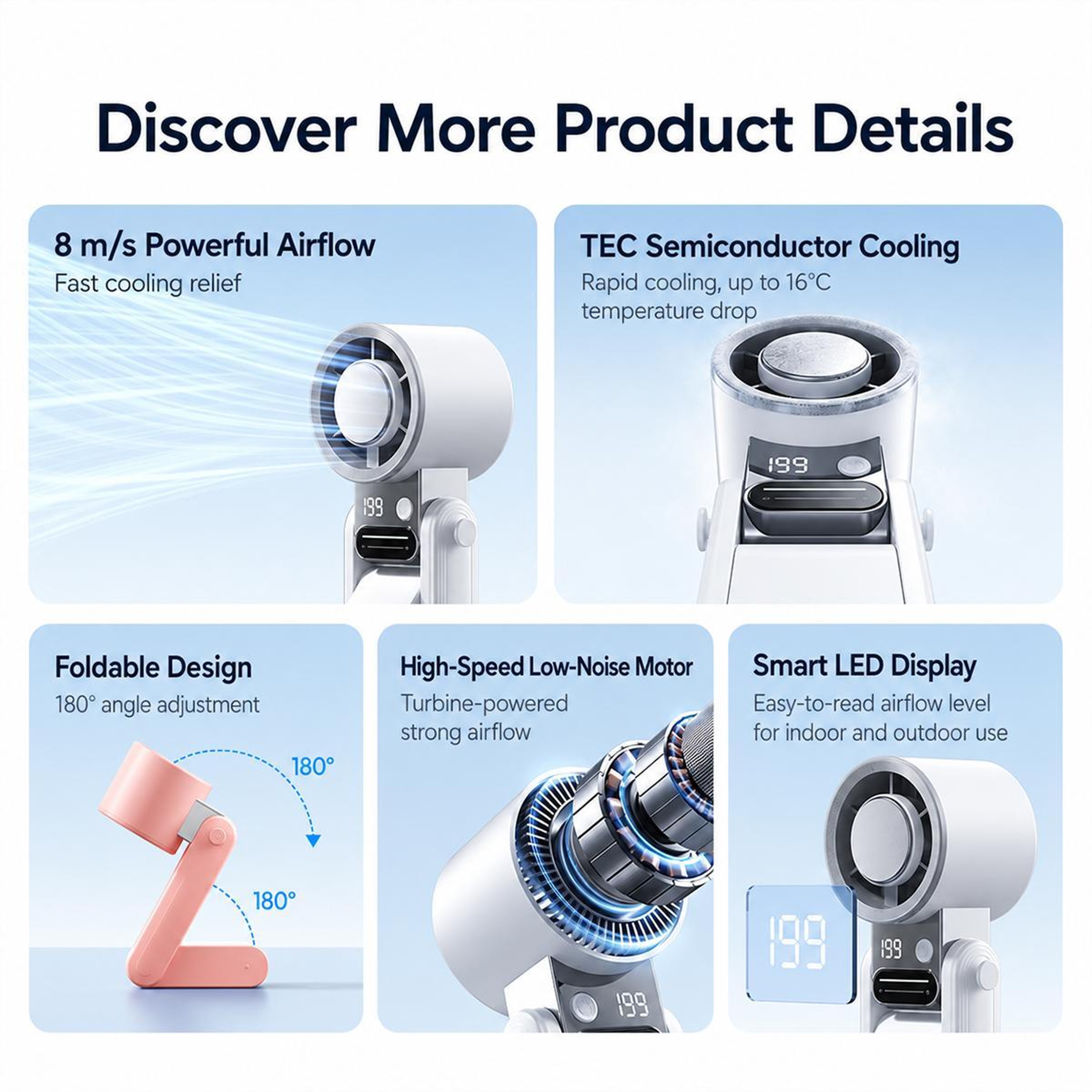 Handheld Cooling Fan with Digital Display 199-Speed Portable Mini Rechargeable Travel Fan – view 11
